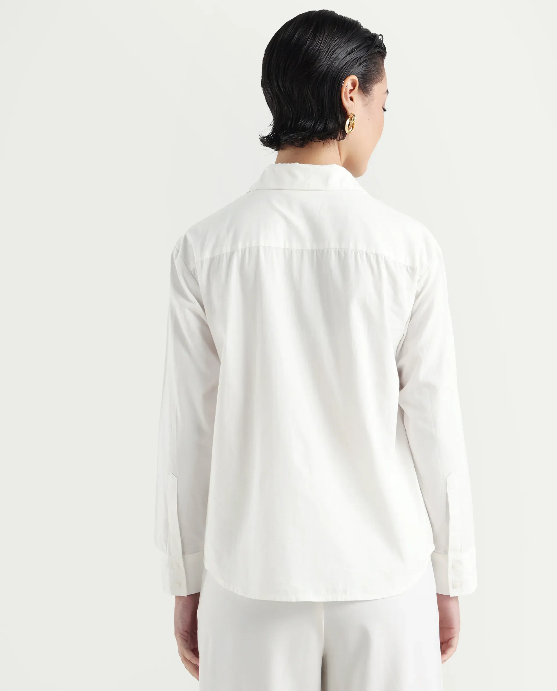 Rareism Women's Bhanik White Cotton Spread Collar Plain Cuffed Sleeve Regular Fit Shirt - Image 7