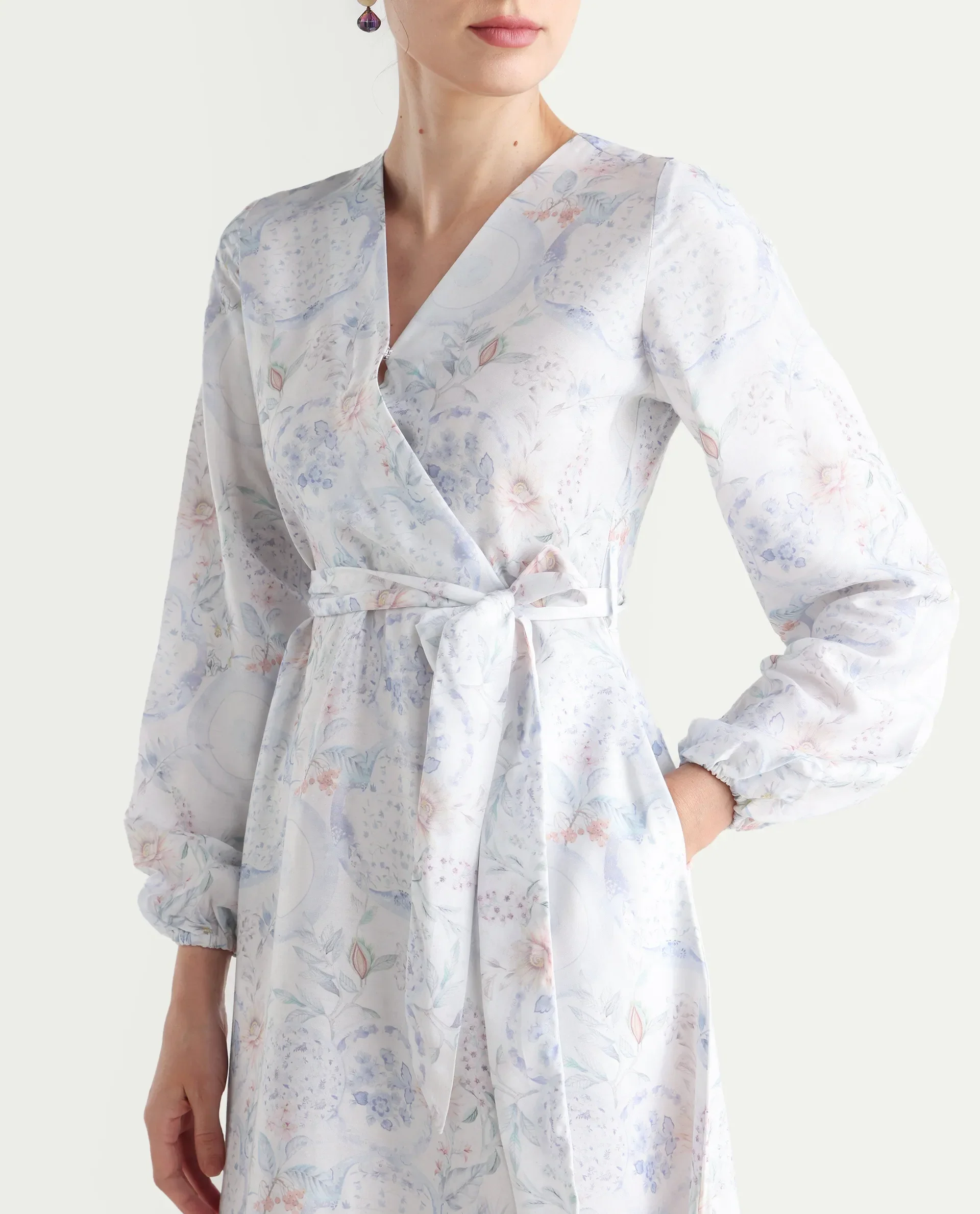 Rareism Women's Bhaxjo Light Multi Tencel V-Neck Abstract Print Midi A-Line Dress - Image 3