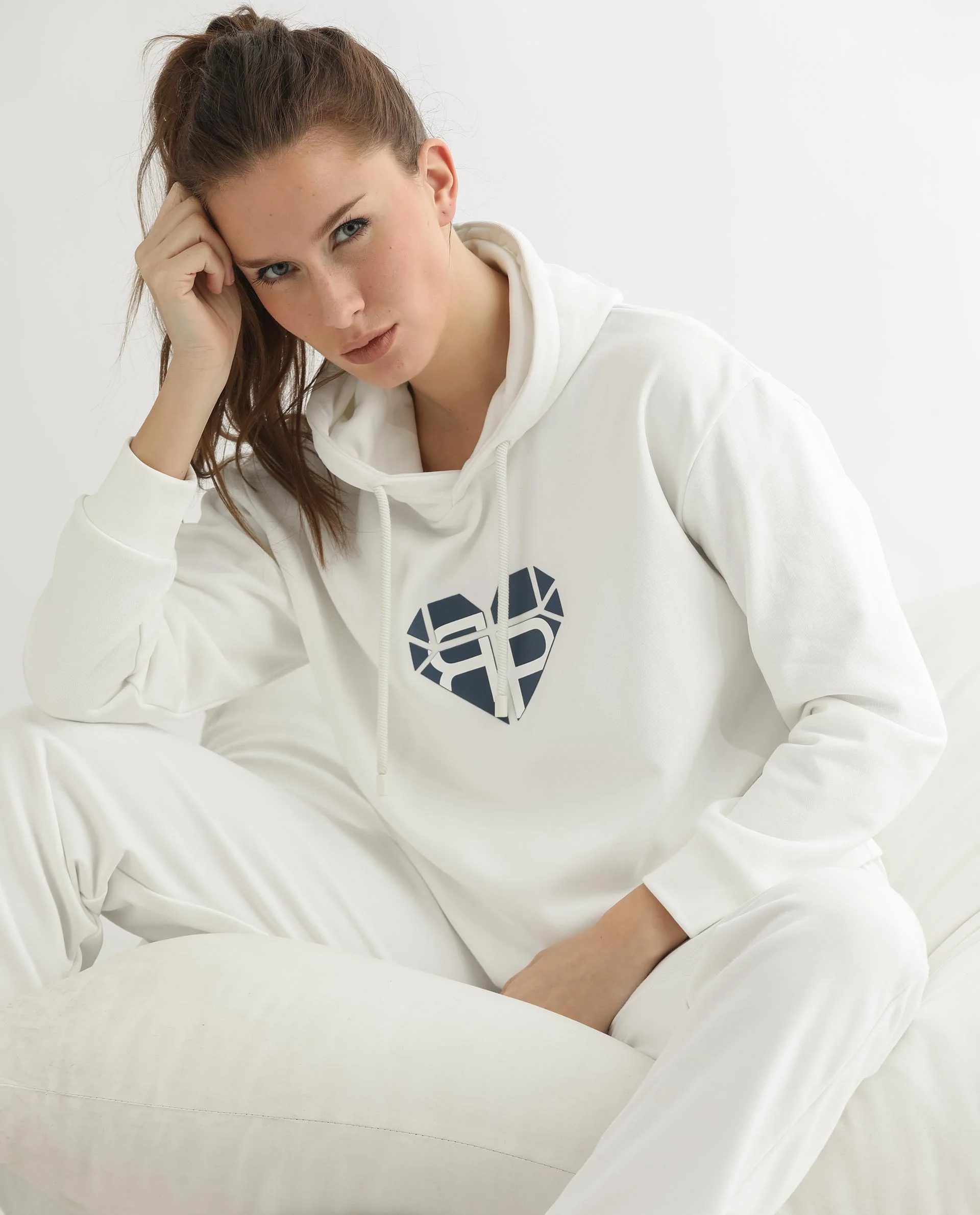Rareism Women's Blacher Off White Polyester Blend Hooded Graphic Print Regular Fit Sweatshirt