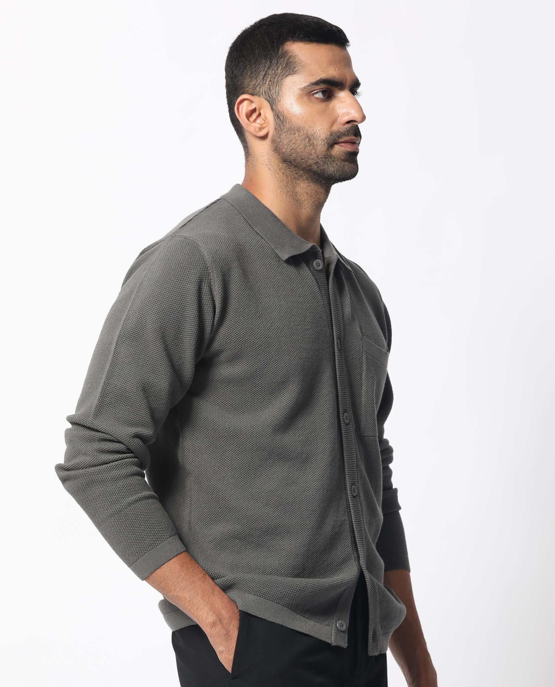 Rare Rabbit Men's Boise Ls Grey Cotton Plain Regular Fit Full Sleeve Collared Shirt - Image 6