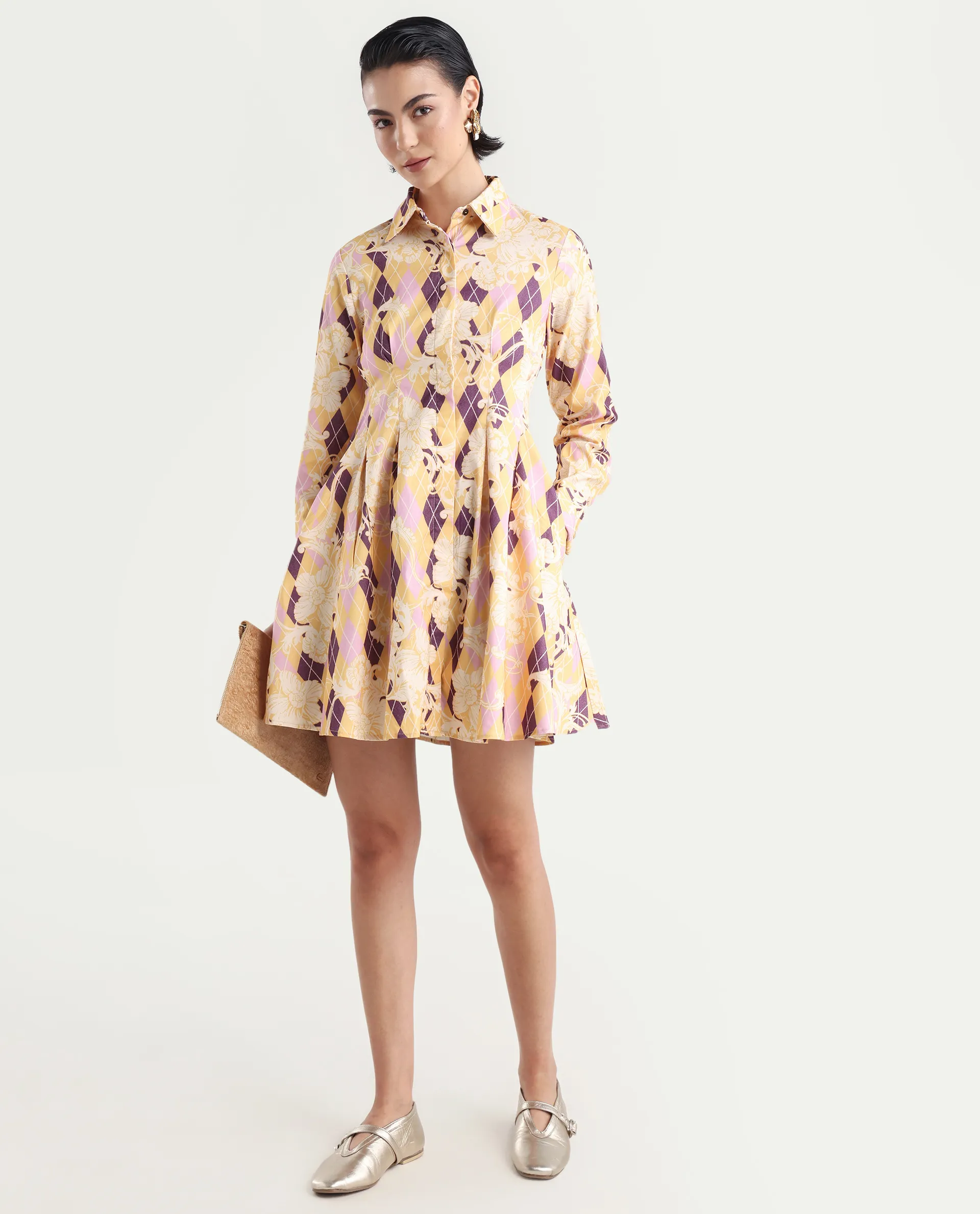 Rareism Women's Bolviana Light Multi Cotton Blend Drop Collar Floral Print Cuffed Sleeve Mini Flared Dress - Image 2