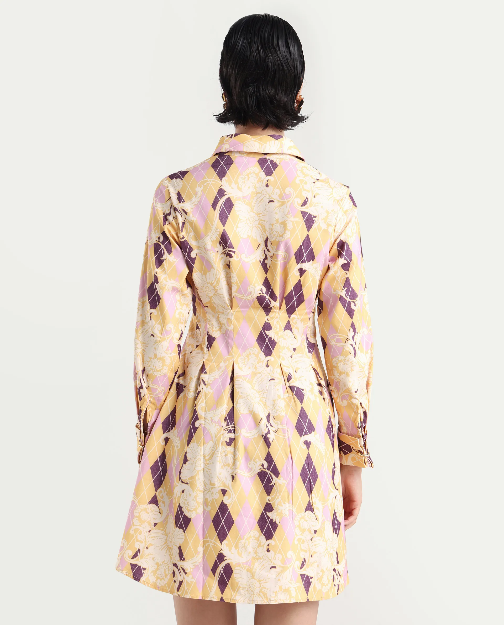 Rareism Women's Bolviana Light Multi Cotton Blend Drop Collar Floral Print Cuffed Sleeve Mini Flared Dress - Image 7