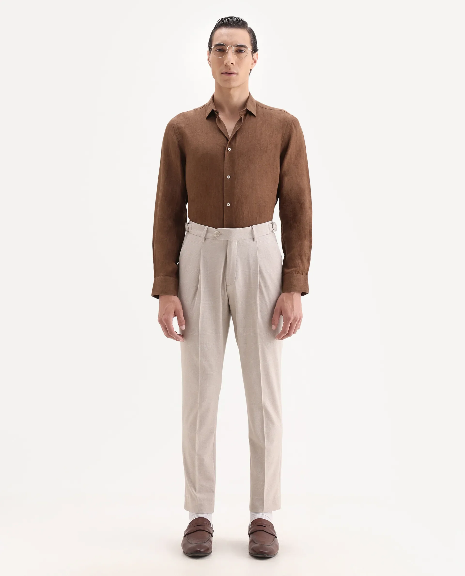 Rare Rabbit Men's Borium-25 Brown 100% Linen Fabric Spread Collar Regular Fit Plain Shirt - Image 2