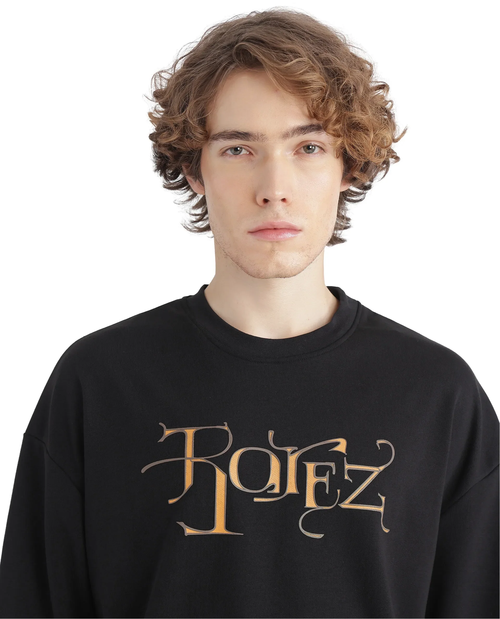 Rare Rabbit Men's Bott Dark Grey Cotton Graphic Print Regular Fit Full Sleeve Crew Neck Sweatshirt