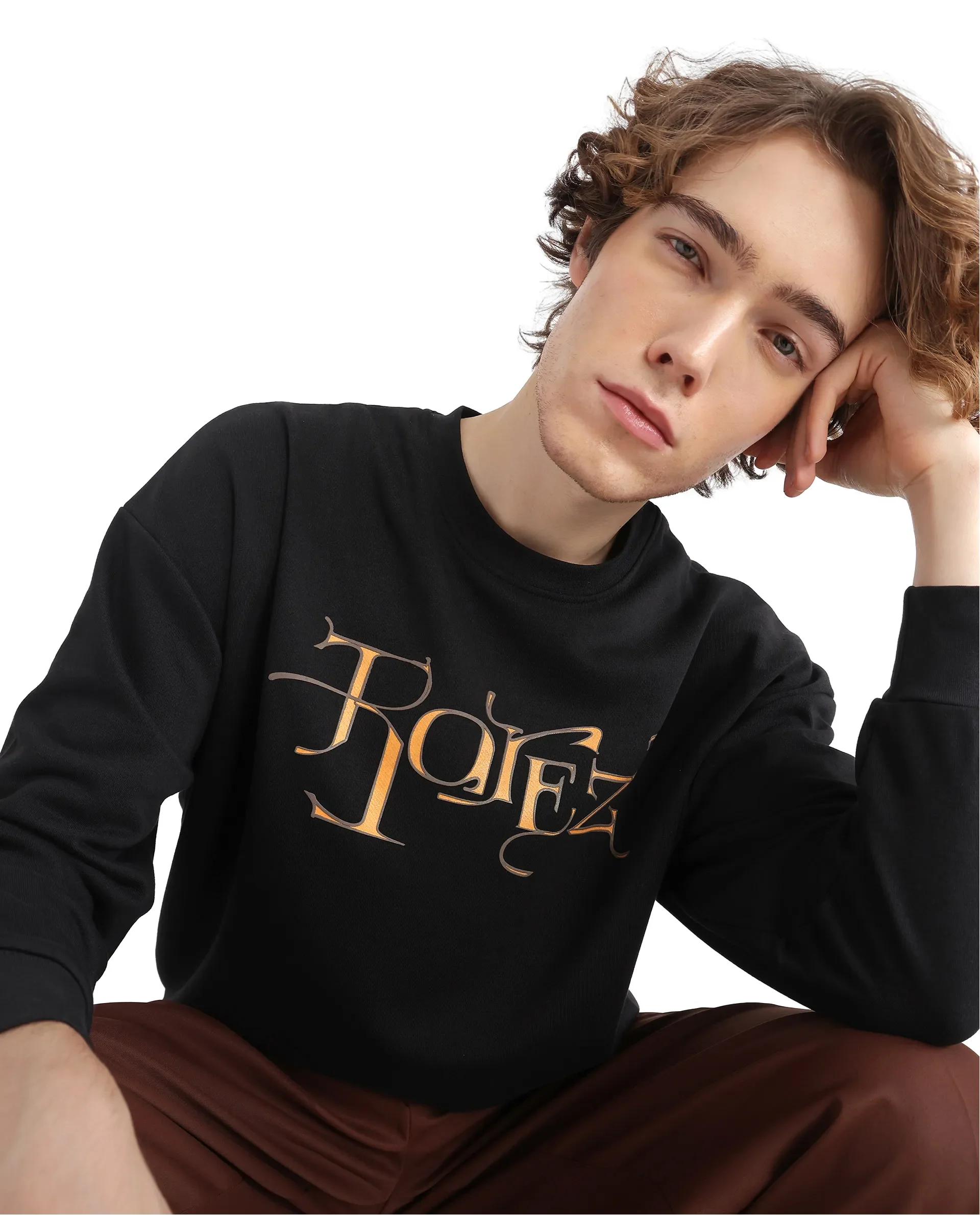 Rare Rabbit Men's Bott Dark Grey Cotton Graphic Print Regular Fit Full Sleeve Crew Neck Sweatshirt - Image 2