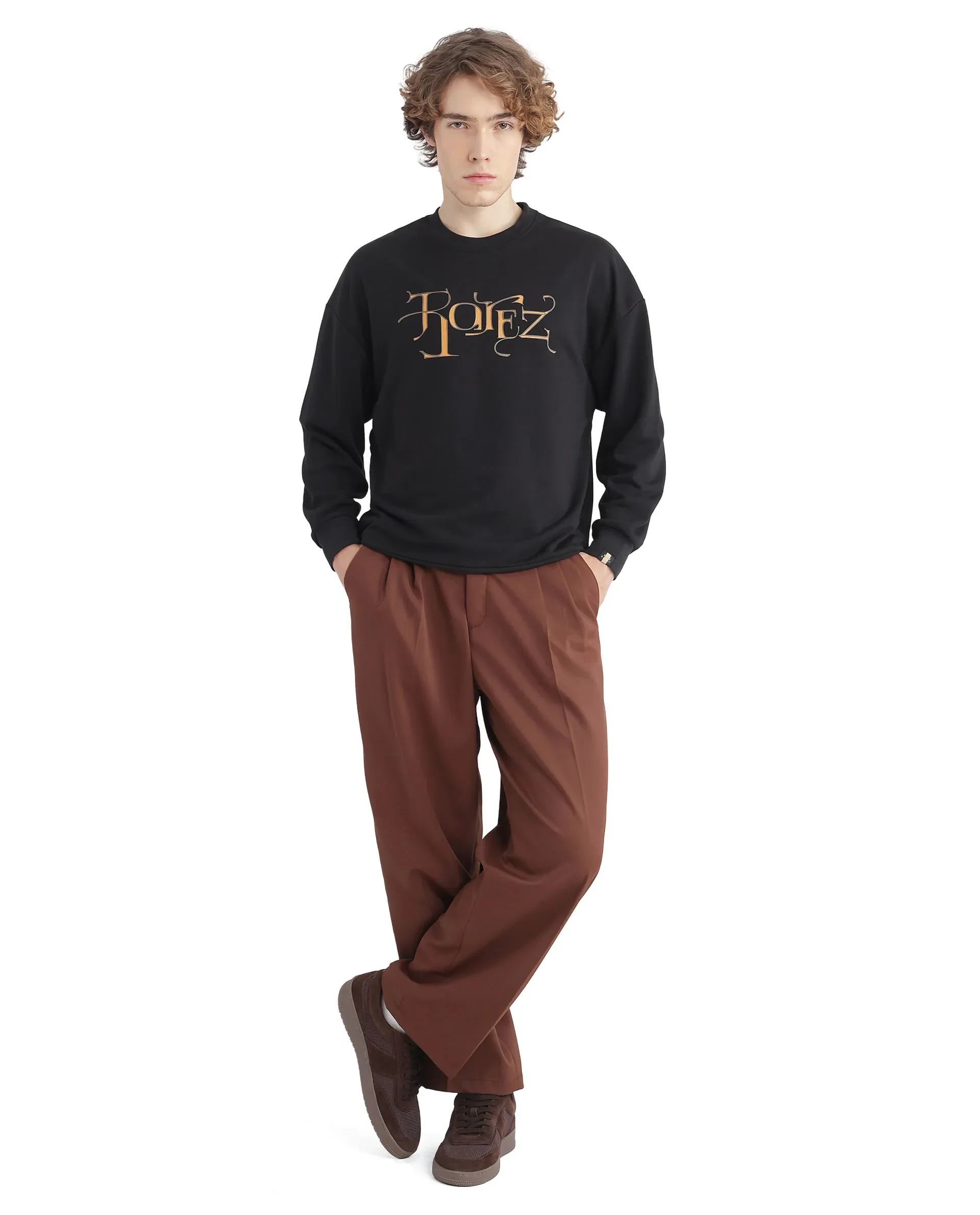 Rare Rabbit Men's Bott Dark Grey Cotton Graphic Print Regular Fit Full Sleeve Crew Neck Sweatshirt - Image 3