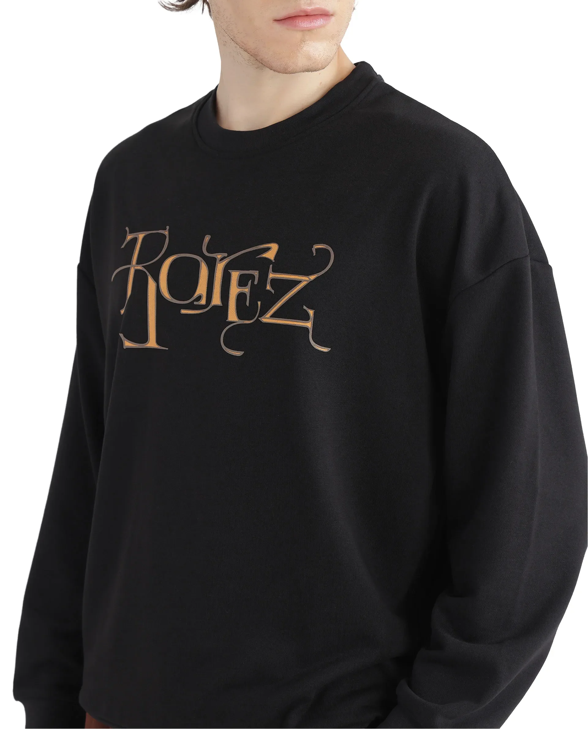 Rare Rabbit Men's Bott Dark Grey Cotton Graphic Print Regular Fit Full Sleeve Crew Neck Sweatshirt - Image 4