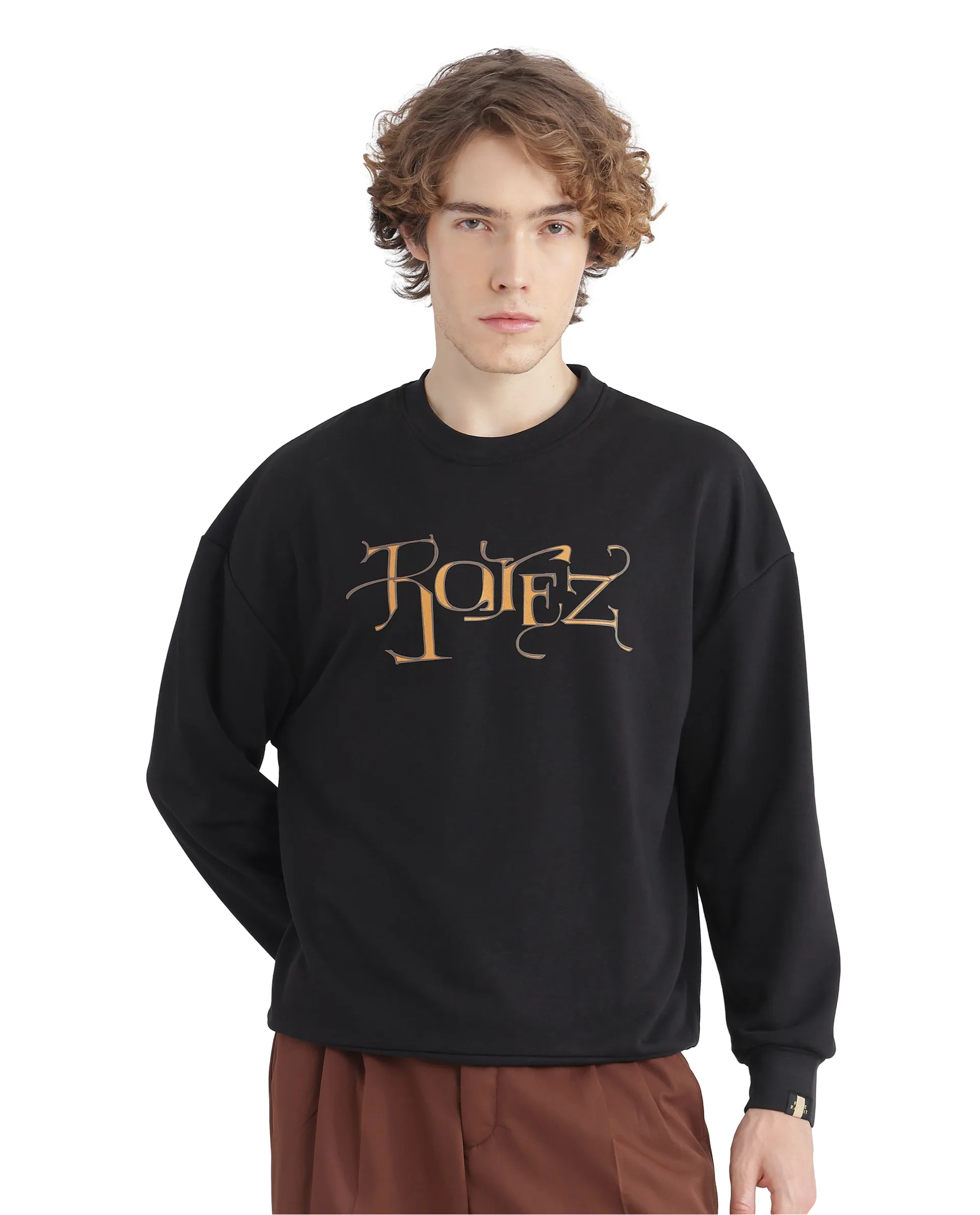 Rare Rabbit Men's Bott Dark Grey Cotton Graphic Print Regular Fit Full Sleeve Crew Neck Sweatshirt - Image 6