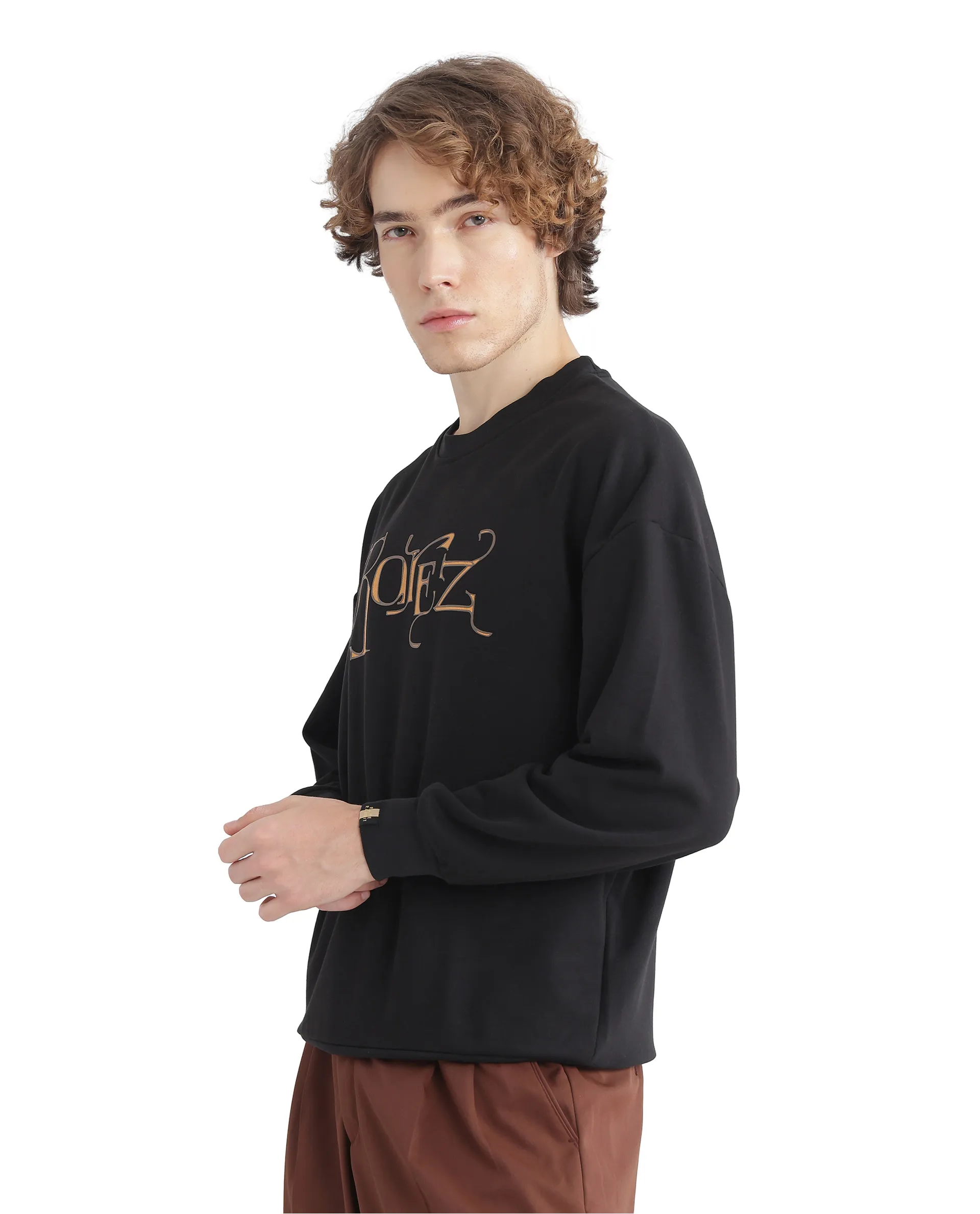 Rare Rabbit Men's Bott Dark Grey Cotton Graphic Print Regular Fit Full Sleeve Crew Neck Sweatshirt - Image 7