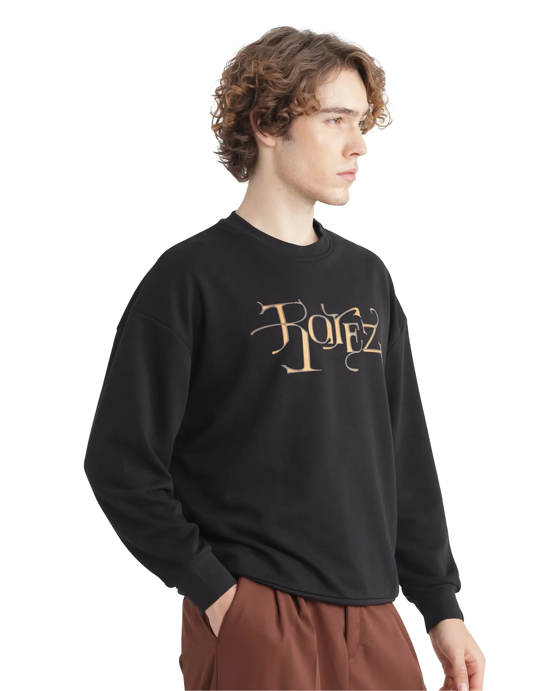 Rare Rabbit Men's Bott Dark Grey Cotton Graphic Print Regular Fit Full Sleeve Crew Neck Sweatshirt - Image 8