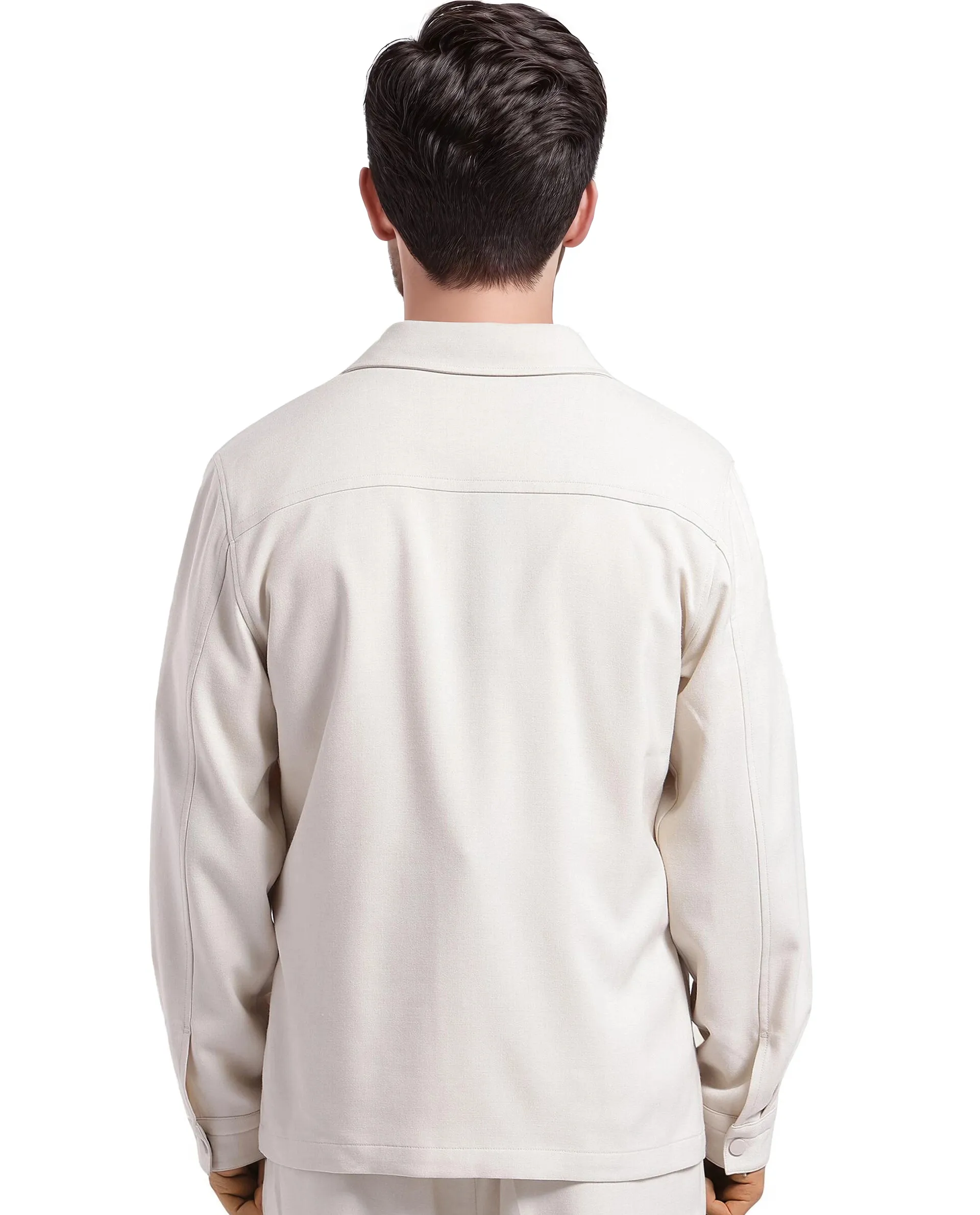 Rare Rabbit Men's Brant Off White Rayon Plain Relaxed Fit Full Sleeve Collared Shacket - Image 6