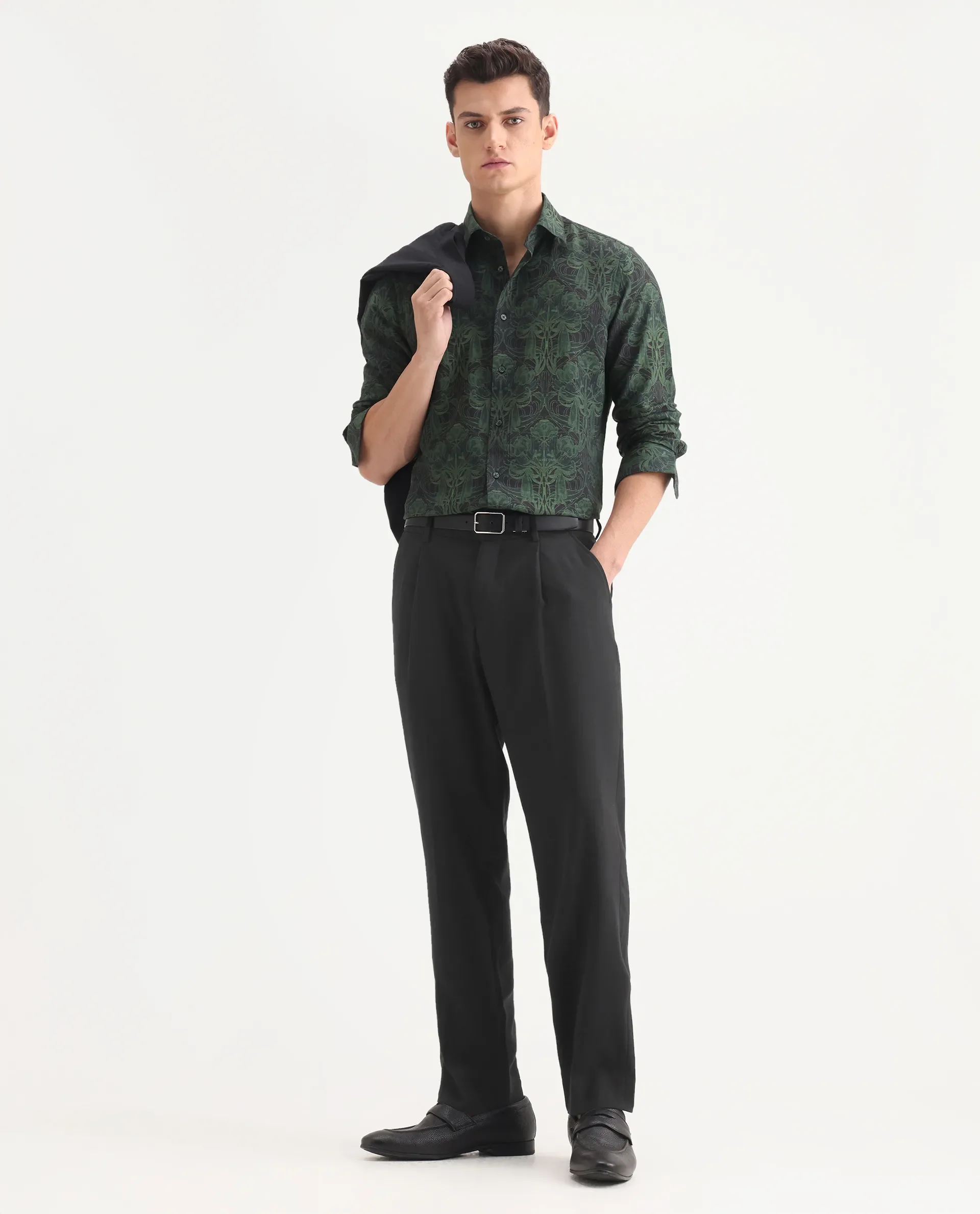 Rare Rabbit Men's Branter Black Polyester Plain Relaxed Fit Trouser