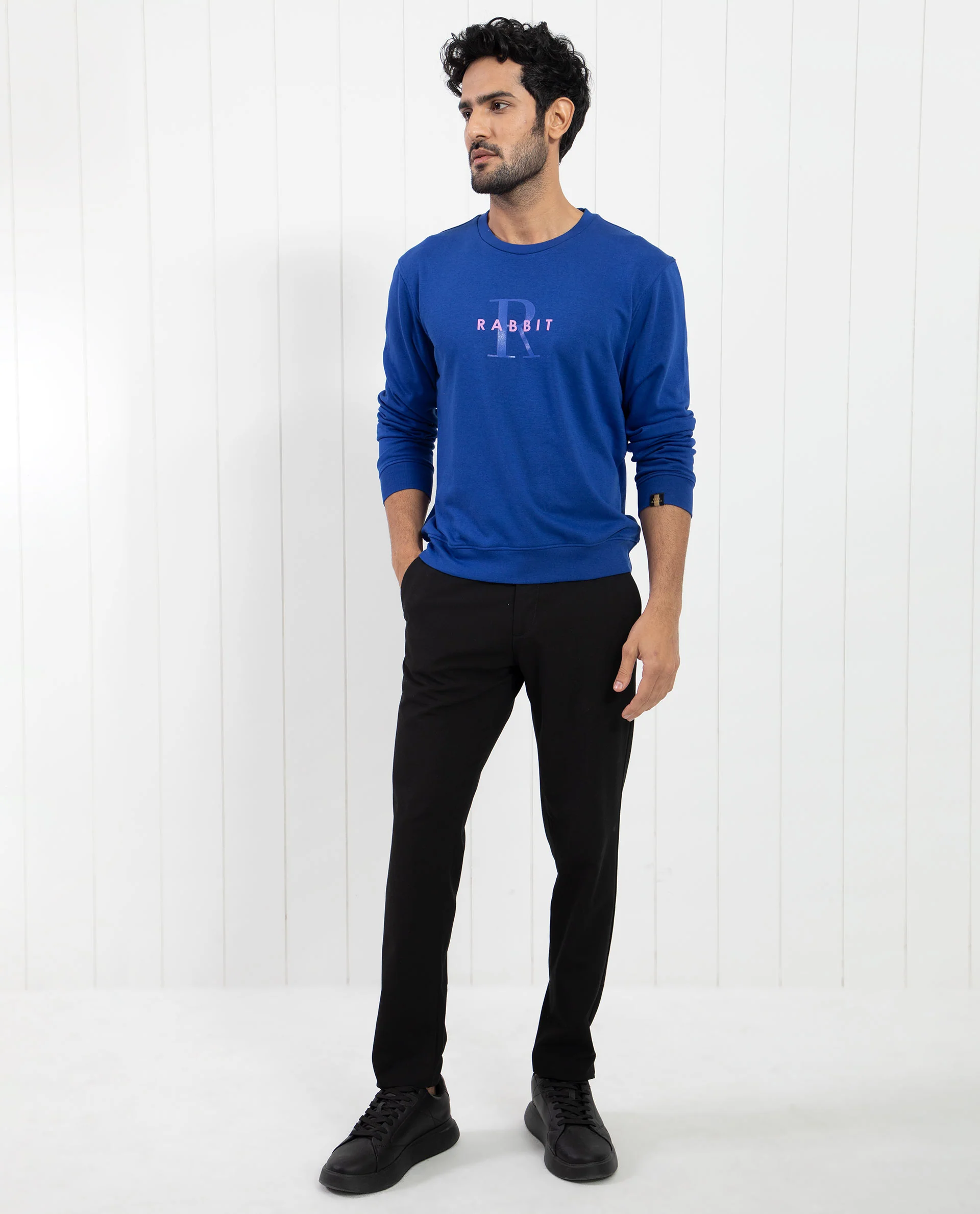 Rare Rabbit Men's Brewet Flouroscent Blue Cotton Graphic Print Regular Fit Full Sleeve Crew Neck Sweatshirt - Image 3