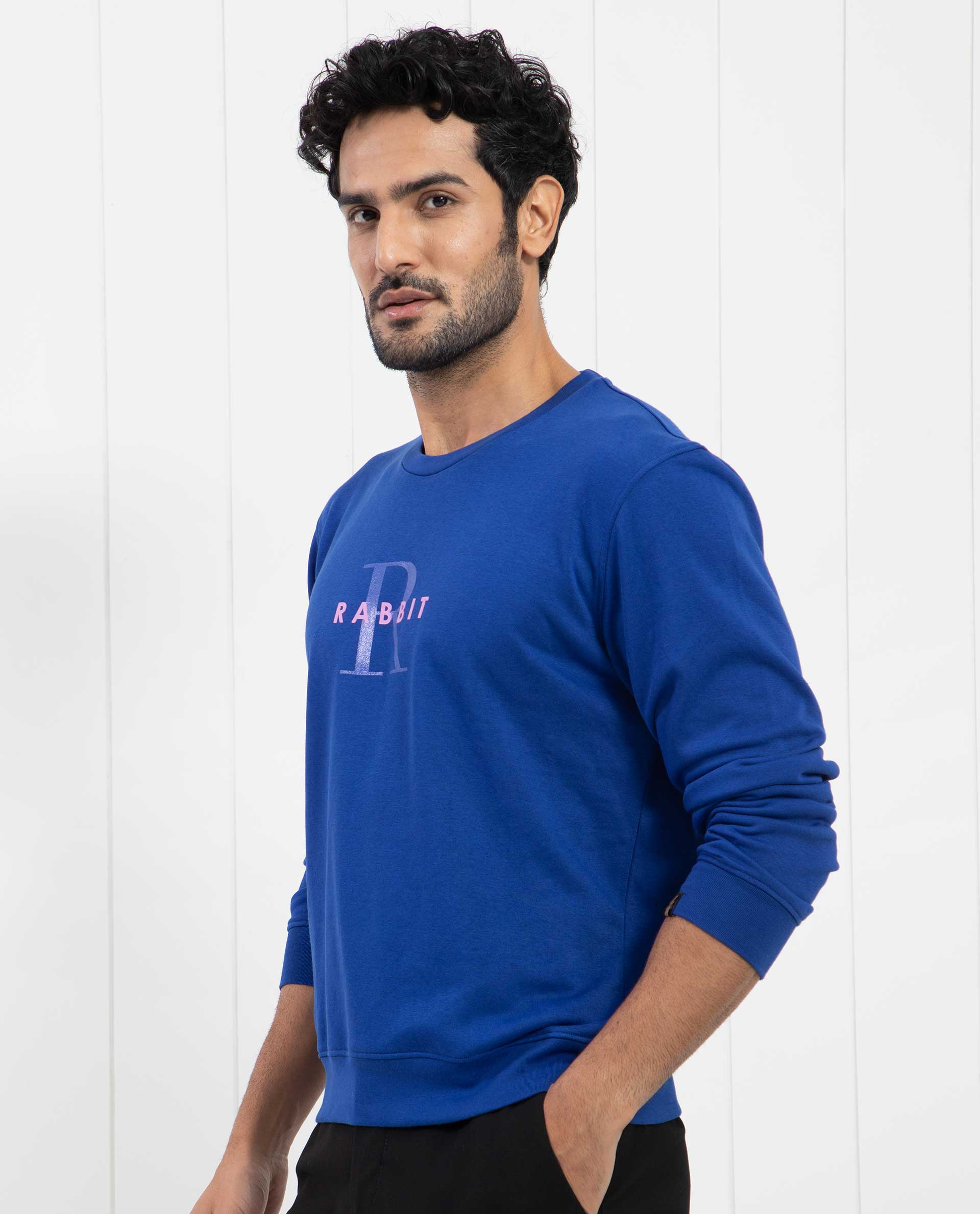 Rare Rabbit Men's Brewet Flouroscent Blue Cotton Graphic Print Regular Fit Full Sleeve Crew Neck Sweatshirt - Image 5