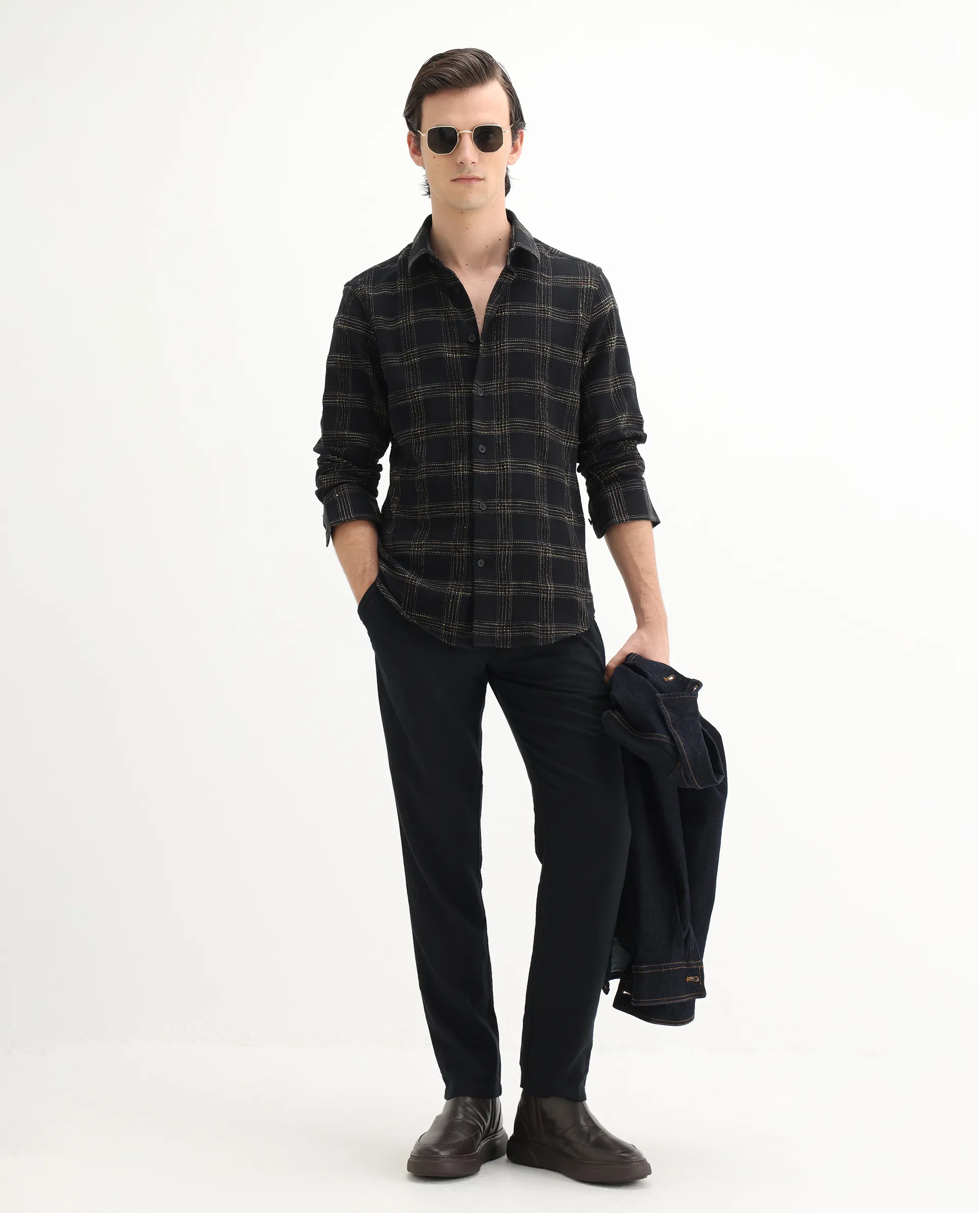 Rare Rabbit Men's Brule Black Polyester Blend Checked Print Regular Fit Full Sleeve Collared Shirt - Image 2