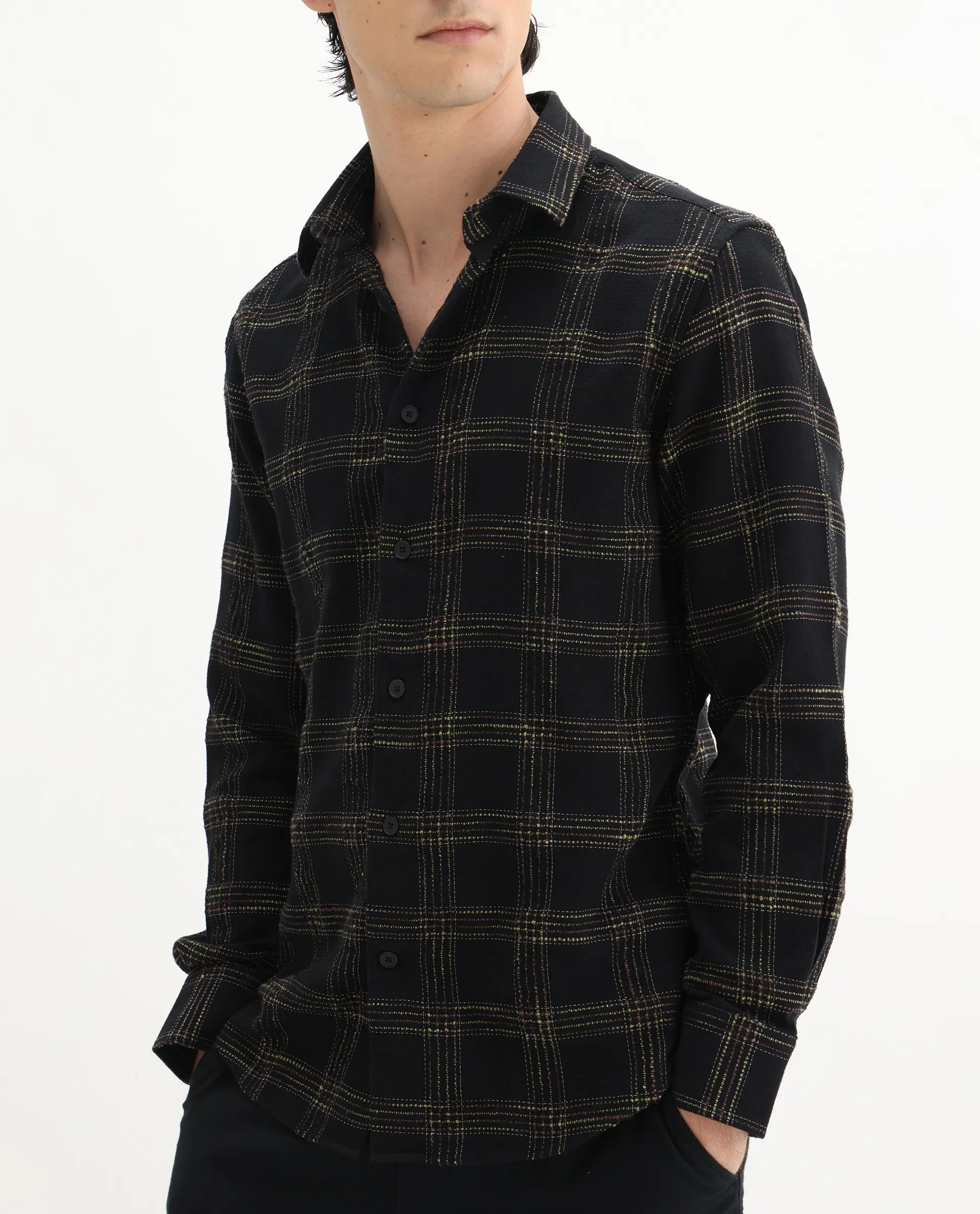 Rare Rabbit Men's Brule Black Polyester Blend Checked Print Regular Fit Full Sleeve Collared Shirt - Image 3