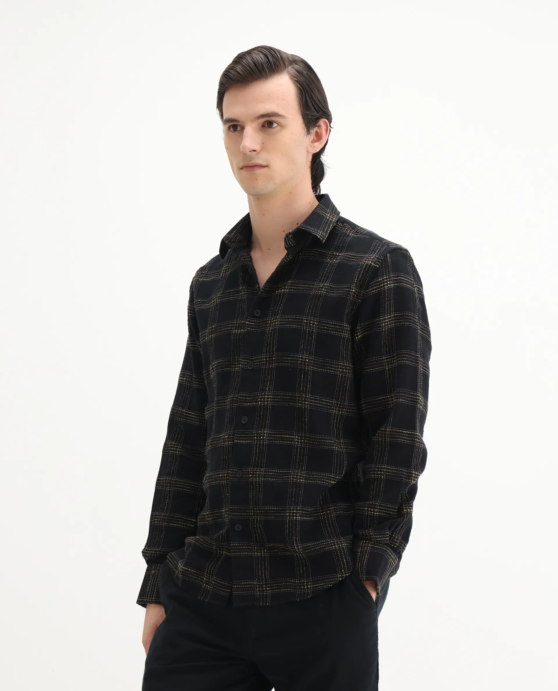 Rare Rabbit Men's Brule Black Polyester Blend Checked Print Regular Fit Full Sleeve Collared Shirt - Image 5