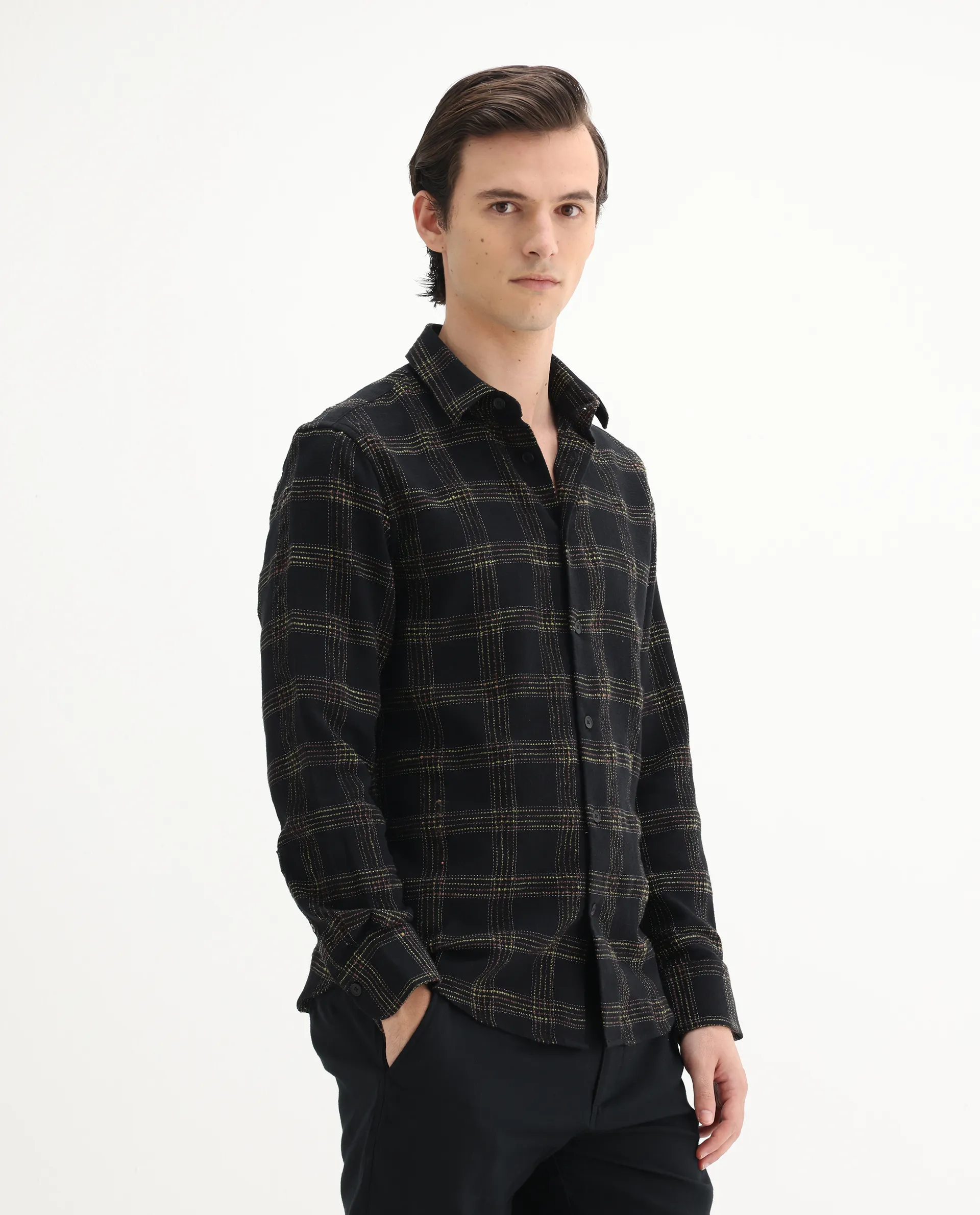 Rare Rabbit Men's Brule Black Polyester Blend Checked Print Regular Fit Full Sleeve Collared Shirt - Image 6