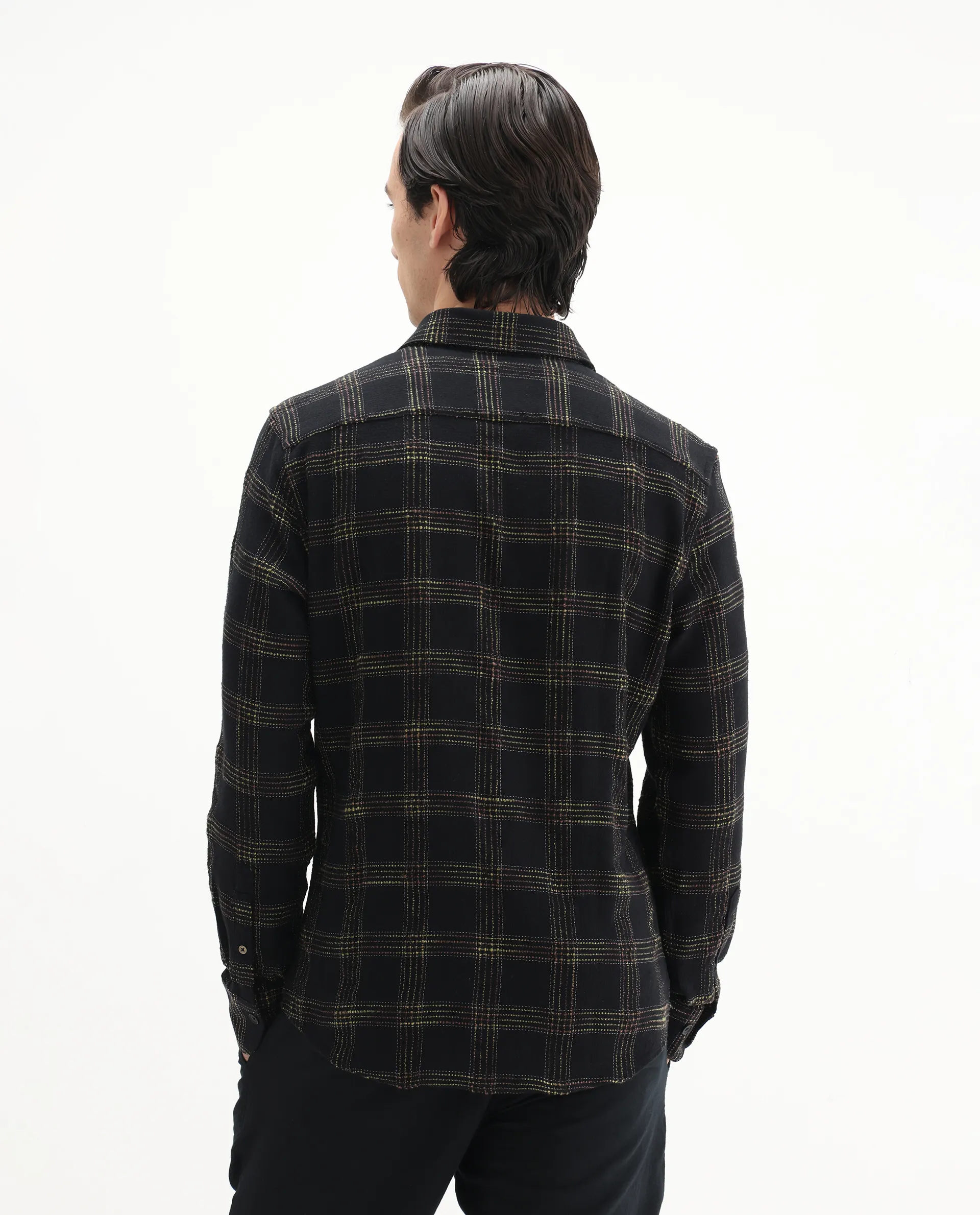 Rare Rabbit Men's Brule Black Polyester Blend Checked Print Regular Fit Full Sleeve Collared Shirt - Image 8