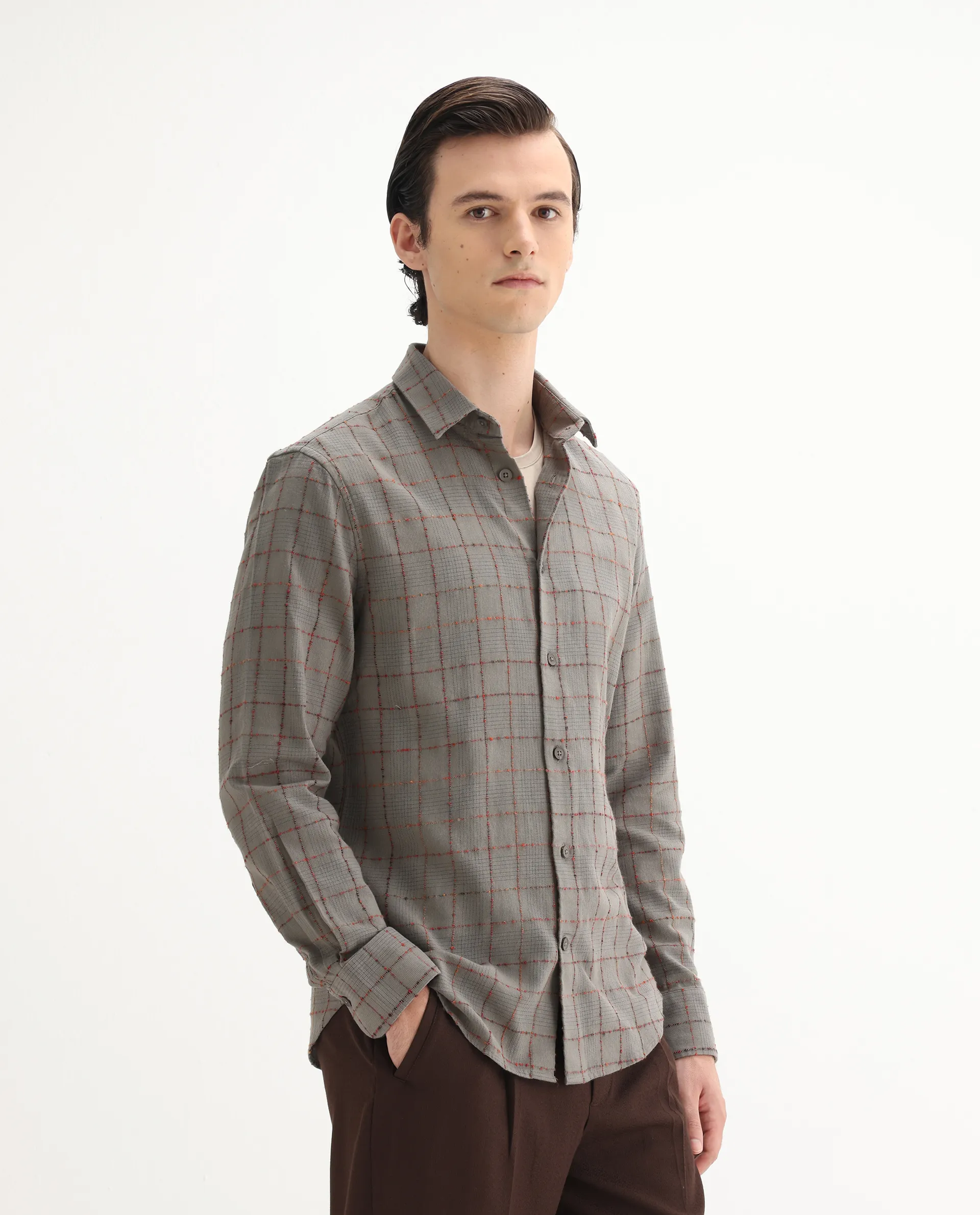 Rare Rabbit Men's Brule Grey Polyester Blend Checked Print Regular Fit Full Sleeve Collared Shirt - Image 6