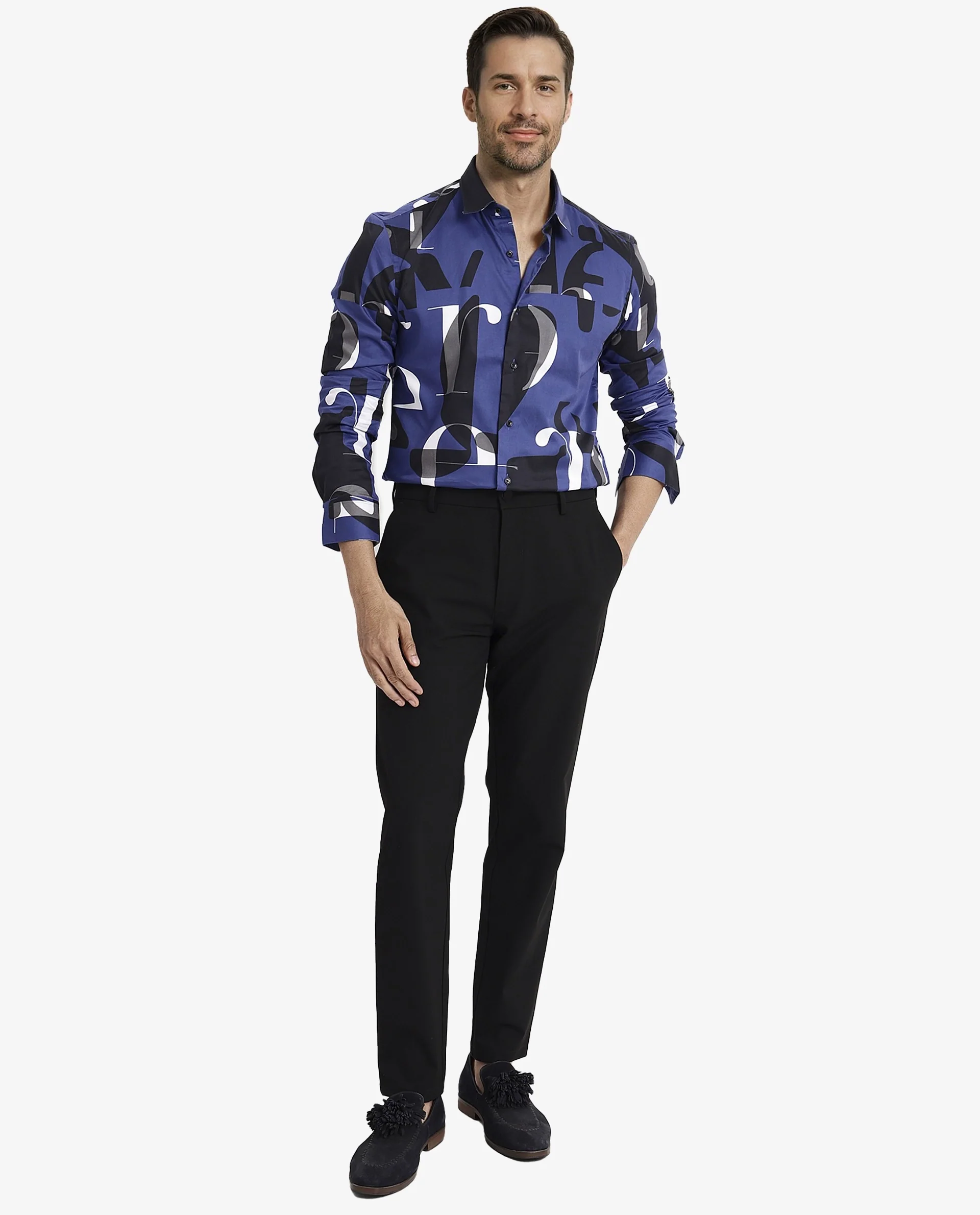 Rare Rabbit Men's Canton Blue Cotton Statement Print Regular Fit Full Sleeve Collared Shirt - Image 2