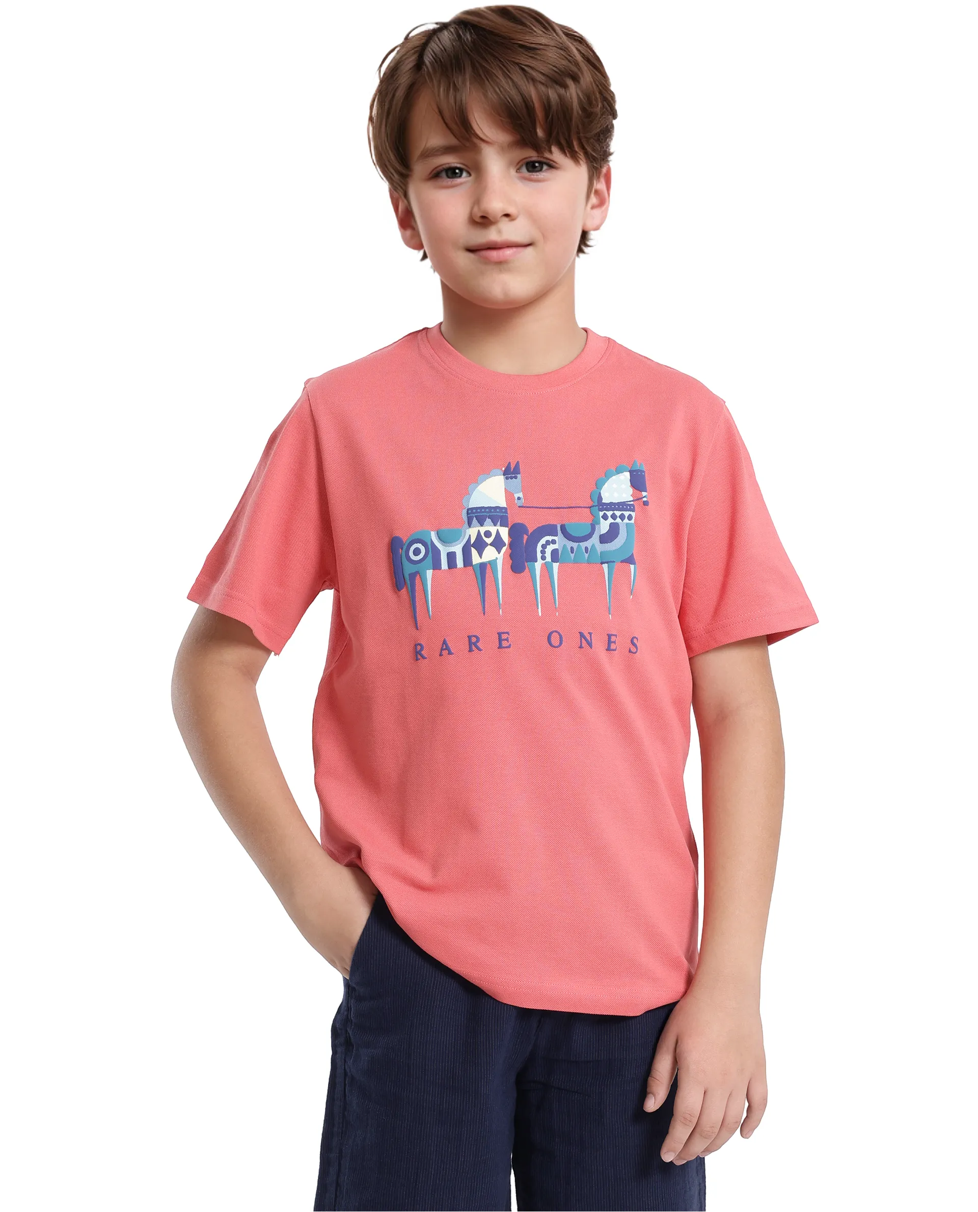 Rare Ones Kids Carno Peach Cotton Fabric Half Sleeves Crew Neck Graphic Print T-Shirt - Image 5