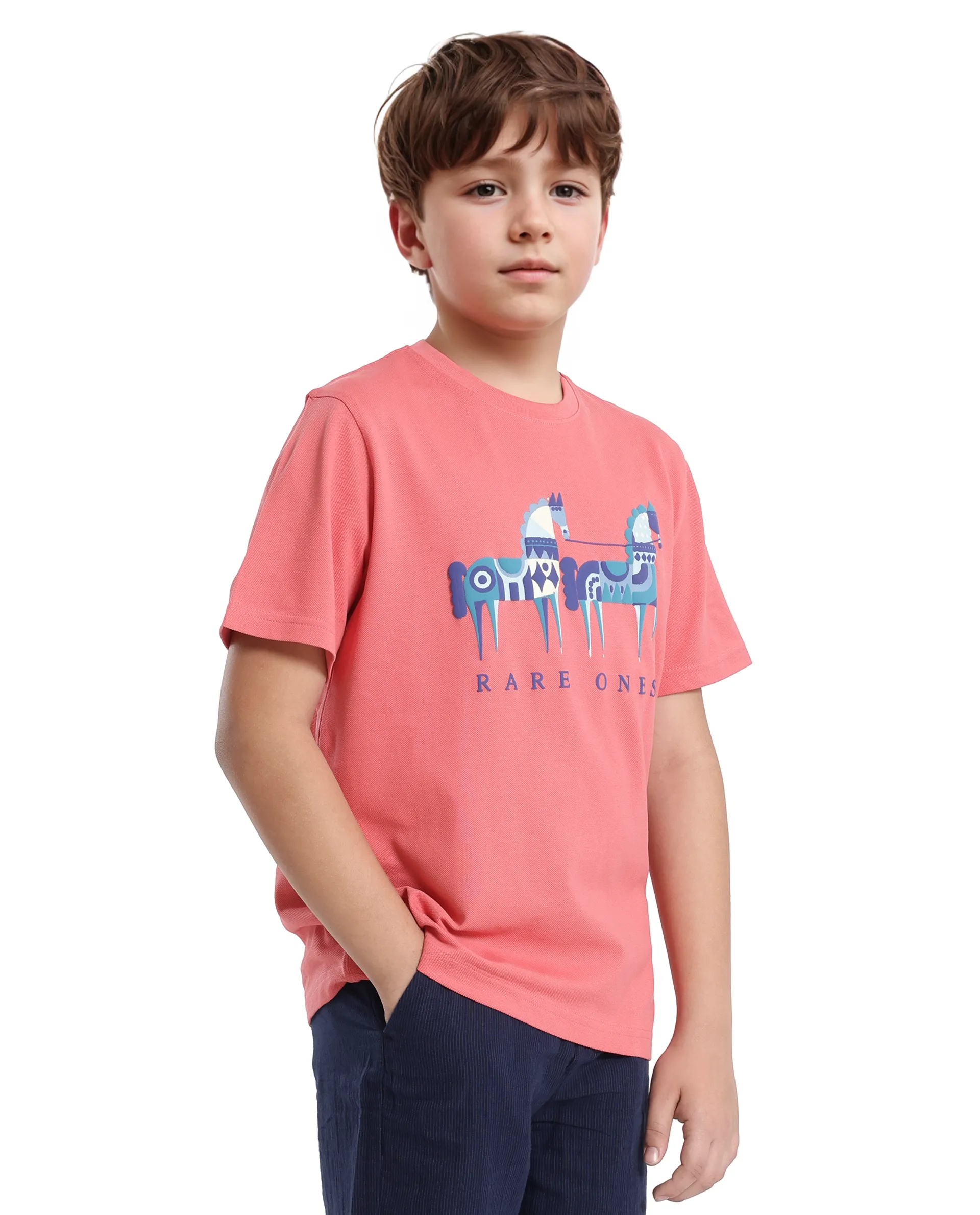 Rare Ones Kids Carno Peach Cotton Fabric Half Sleeves Crew Neck Graphic Print T-Shirt - Image 8