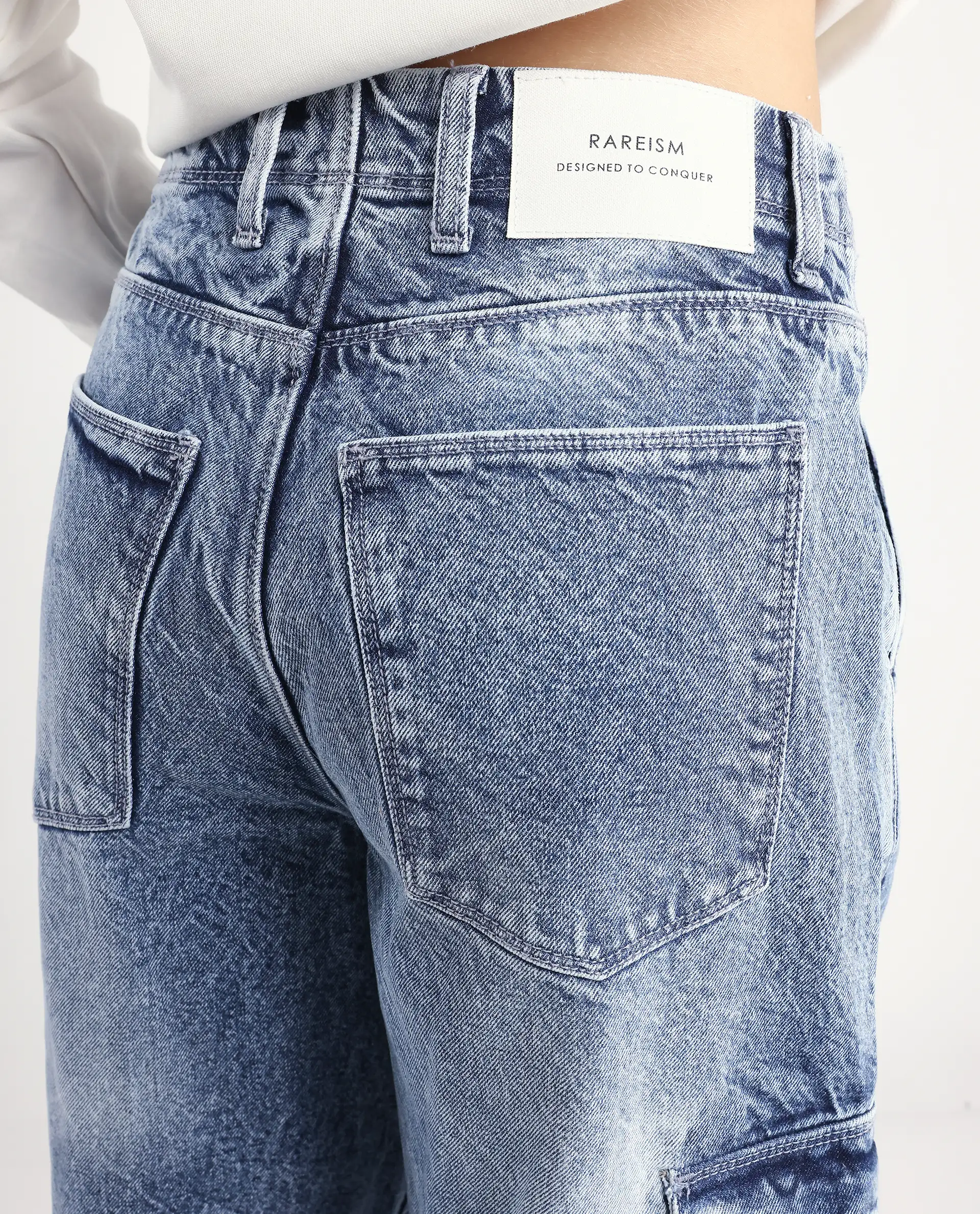 Rareism Women's Caro Light Blue Cotton Plain Ankle Length Baggy Jeans - Image 5