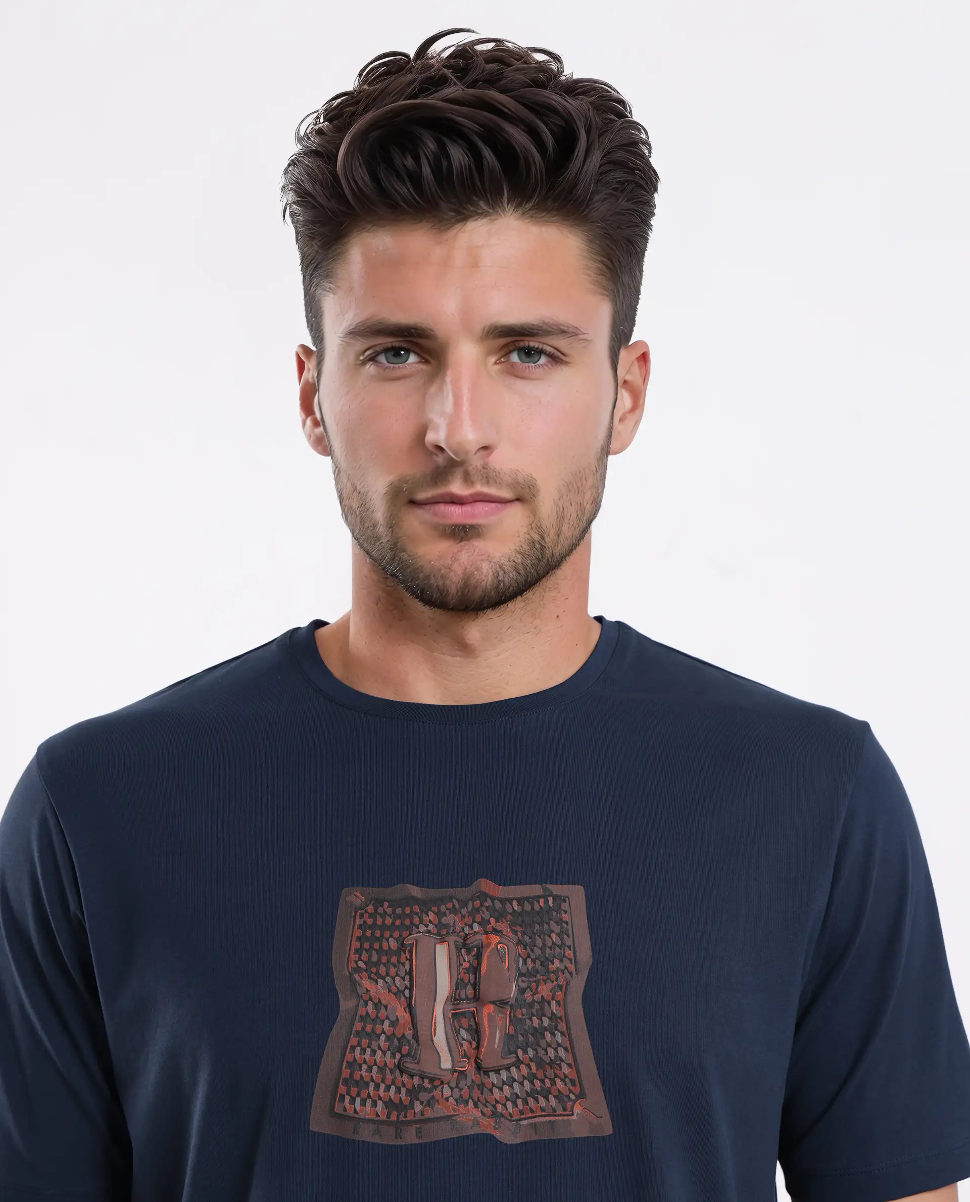 Rare Rabbit Men's Carp Dark Teal Cotton Blend Graphic Print Regular Fit Half Sleeve Crew Neck T-Shirt