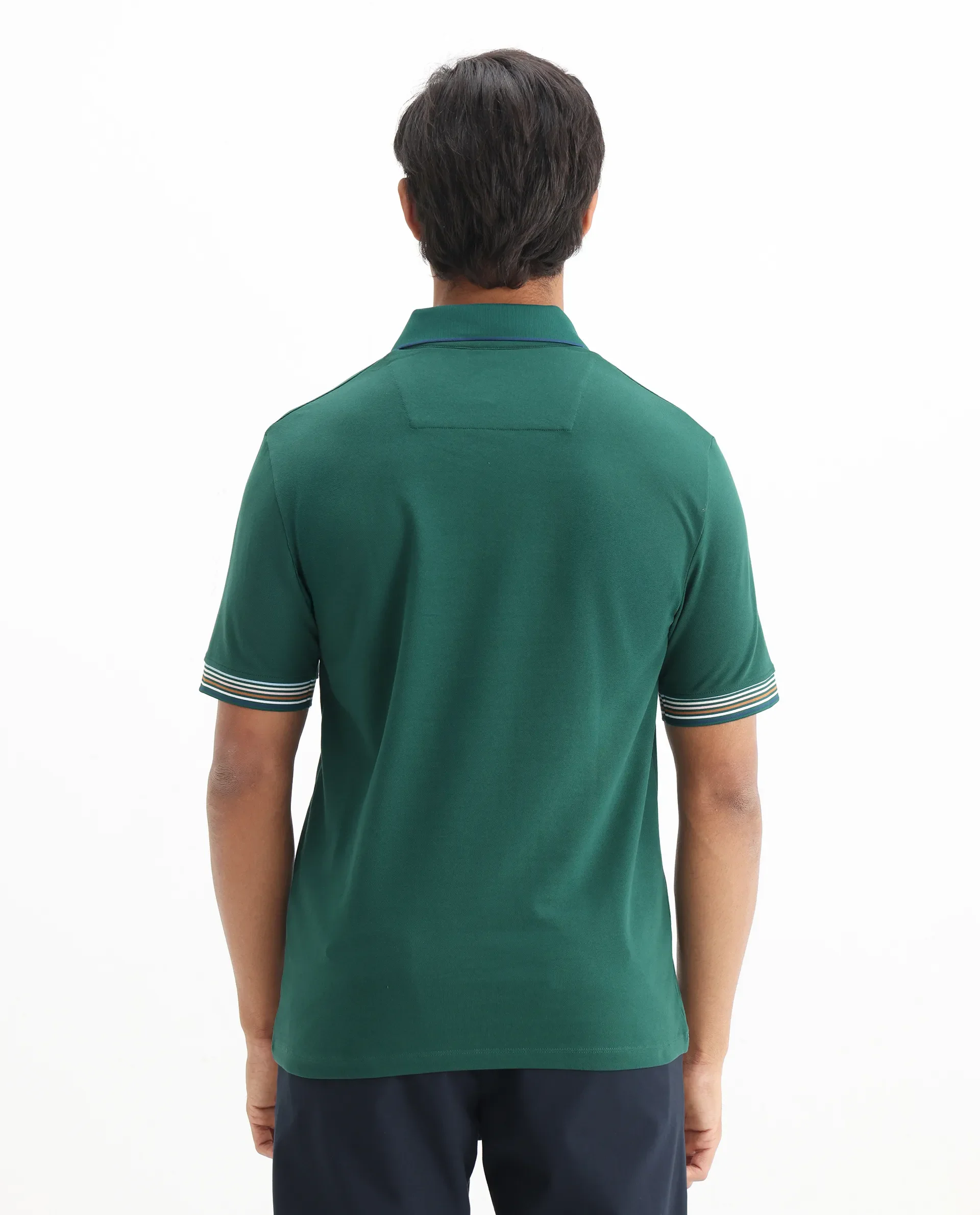 Rare Rabbit Men's Carter Dark Green Cotton Plain Regular Fit Half Sleeve Polo - Image 6