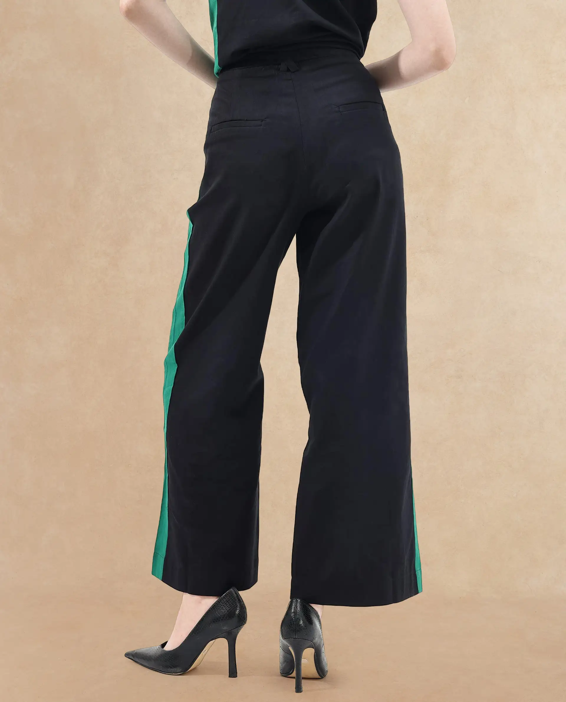 Rareism Women's Caruana-B Black Cotton Color Block Ankle Length Straight Fit Trouser - Image 8