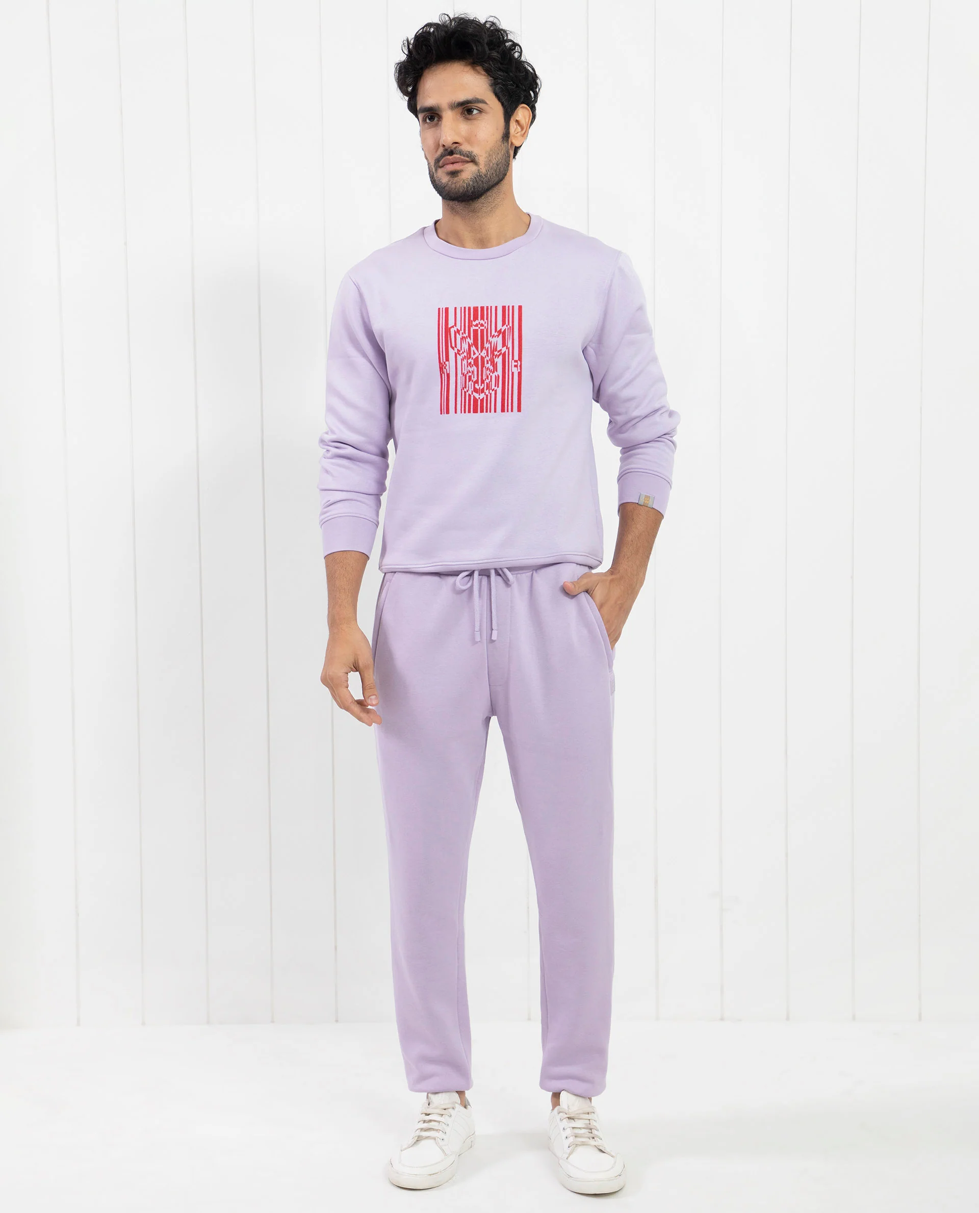 Rare Rabbit Men's Castle Bay Pastel Purple Cotton Plain Regular Fit Joggers - Image 3