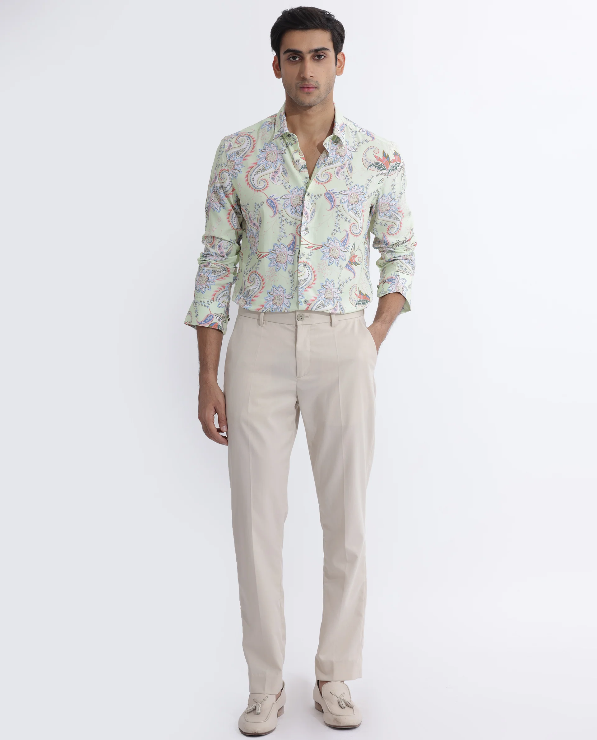Rare Rabbit Men's Cecilia Green Viscose Paisley Print Regular Fit Full Sleeve Collared Shirt - Image 2