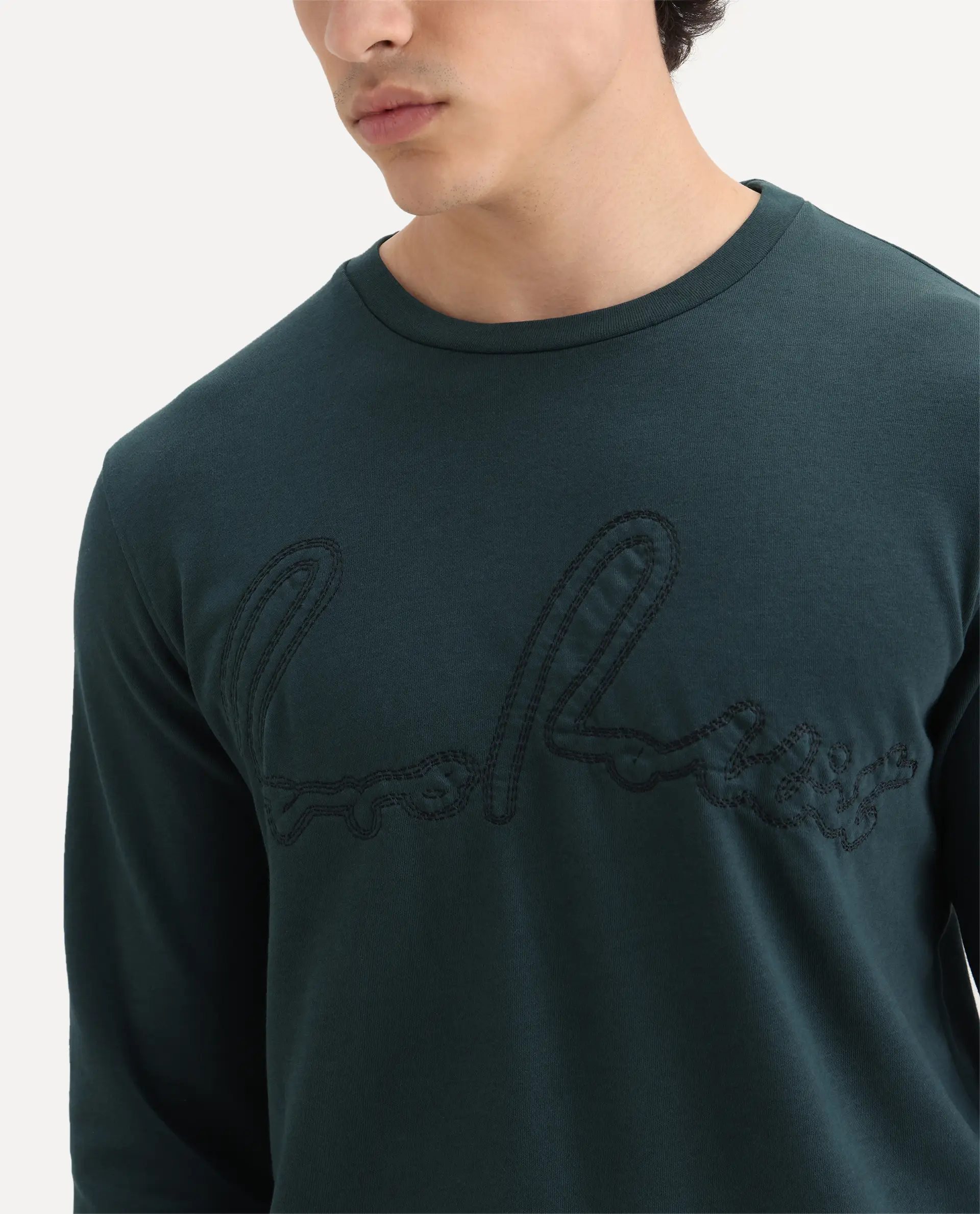 Rare Rabbit Men's Cerdo Dark Green Cotton Embroidered Regular Fit Full Sleeve Crew Neck Sweatshirt - Image 3