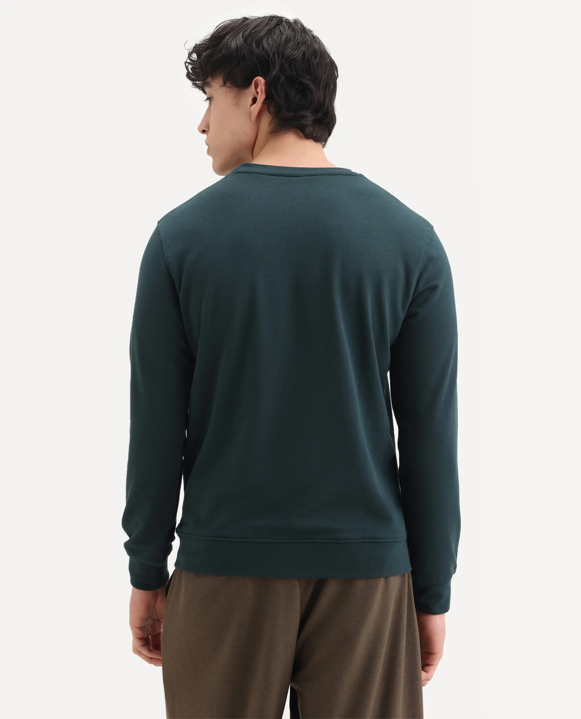 Rare Rabbit Men's Cerdo Dark Green Cotton Embroidered Regular Fit Full Sleeve Crew Neck Sweatshirt - Image 7