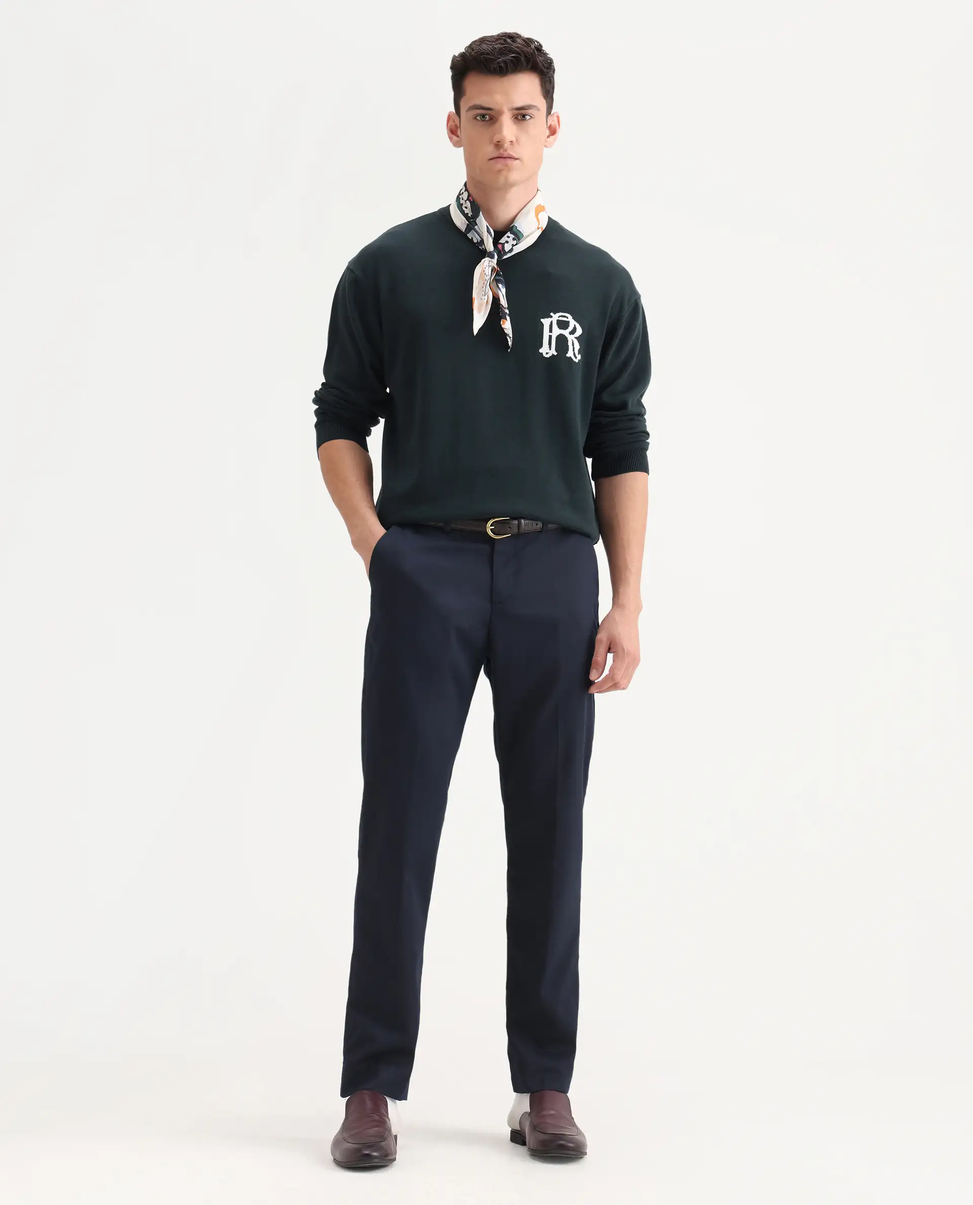Rare Rabbit Men's Chamer Navy Polyester Plain Regular Fit Trouser