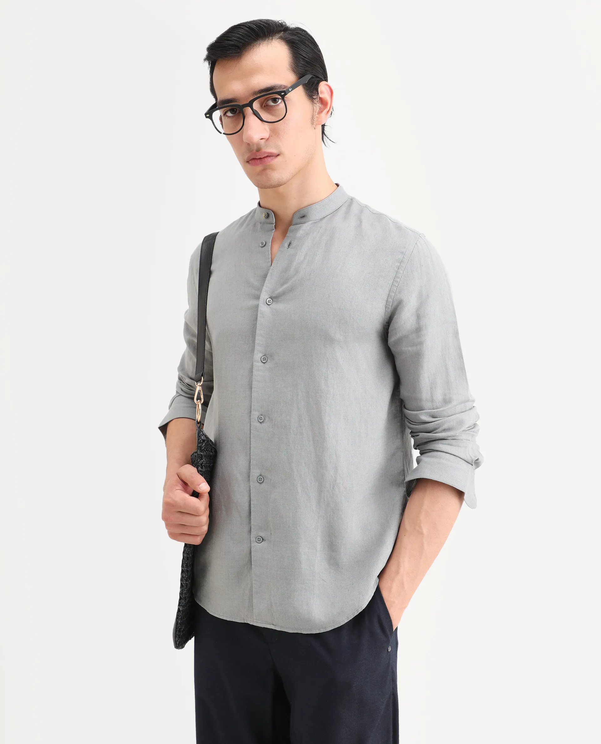 Rare Rabbit Men's Cinex 26 Dusky Olive 100% Linen Fabric Full Sleeve Regular Fit Shirt