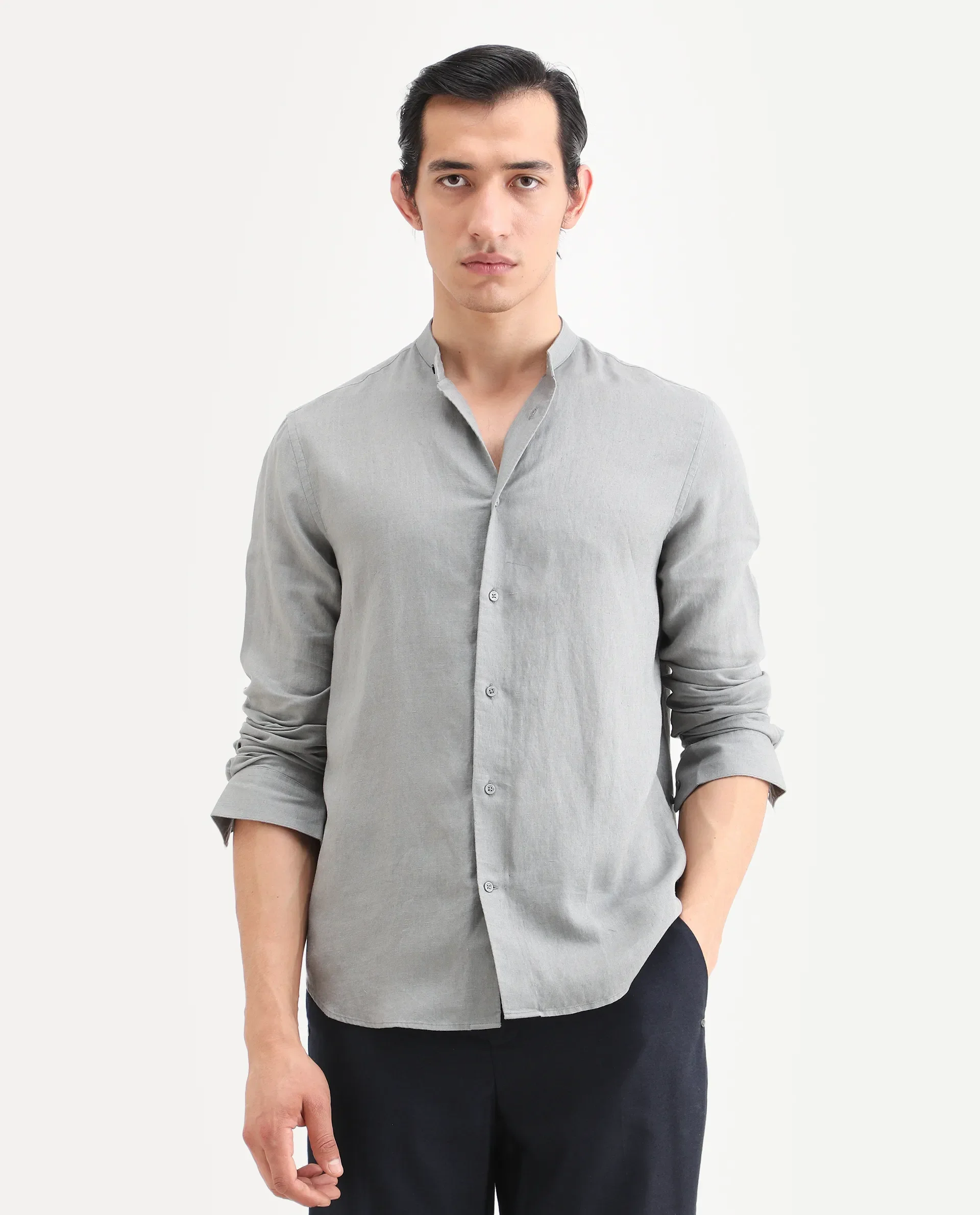 Rare Rabbit Men's Cinex 26 Dusky Olive 100% Linen Fabric Full Sleeve Regular Fit Shirt - Image 3