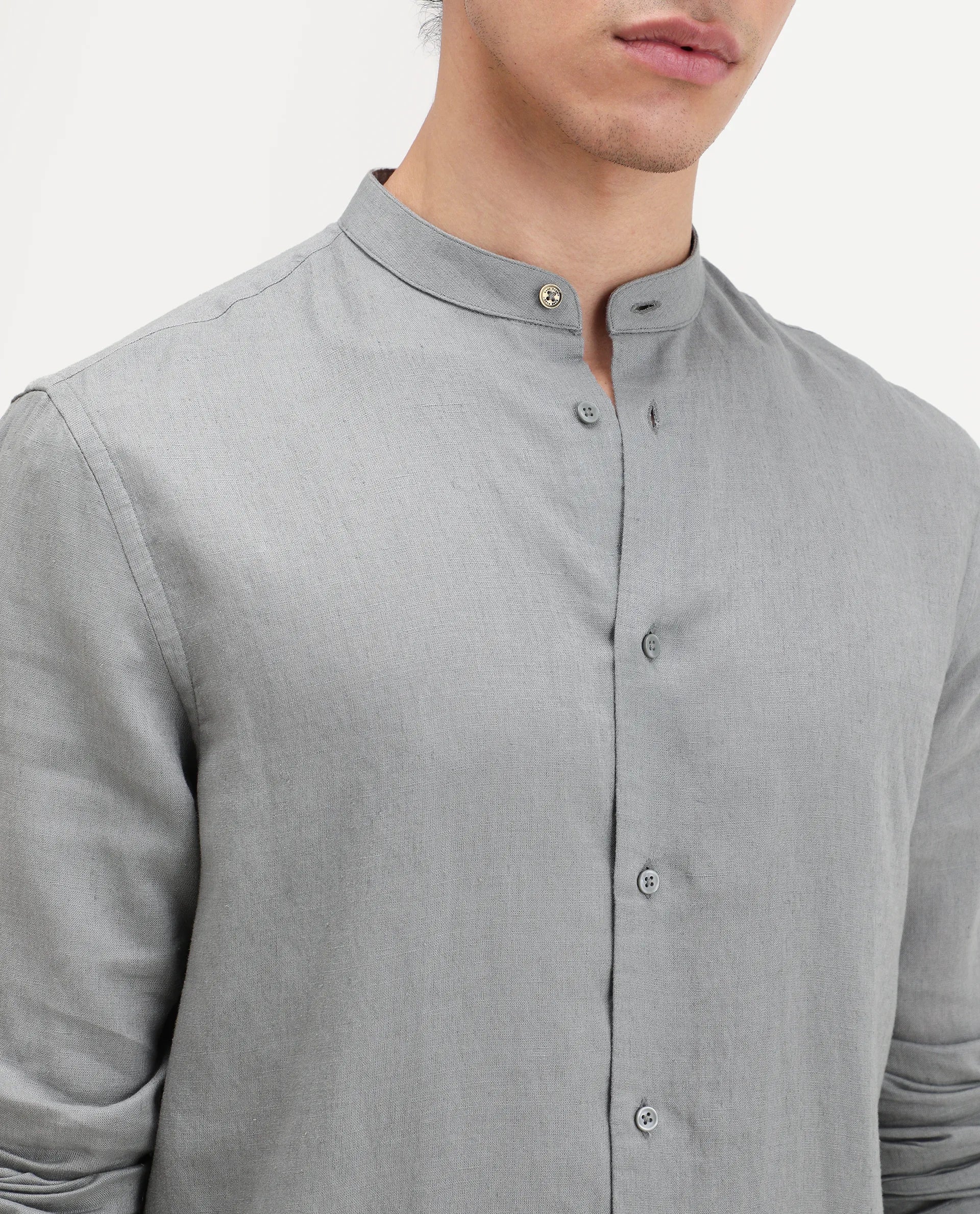 Rare Rabbit Men's Cinex 26 Dusky Olive 100% Linen Fabric Full Sleeve Regular Fit Shirt - Image 4