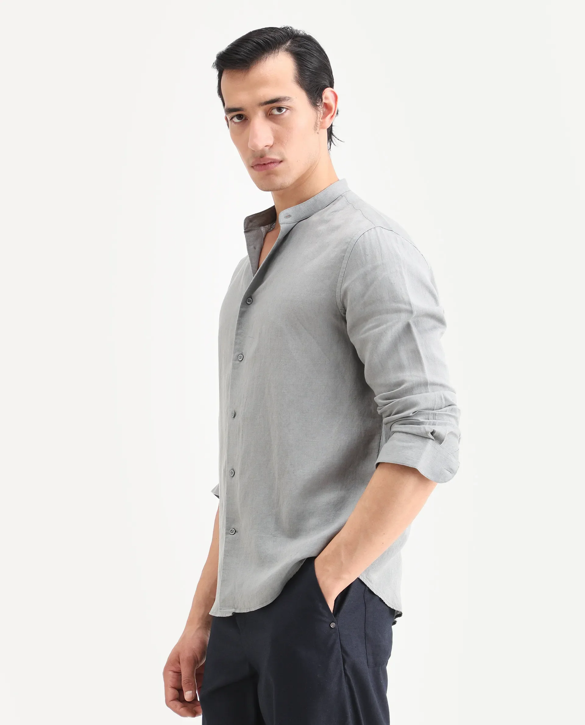 Rare Rabbit Men's Cinex 26 Dusky Olive 100% Linen Fabric Full Sleeve Regular Fit Shirt - Image 5