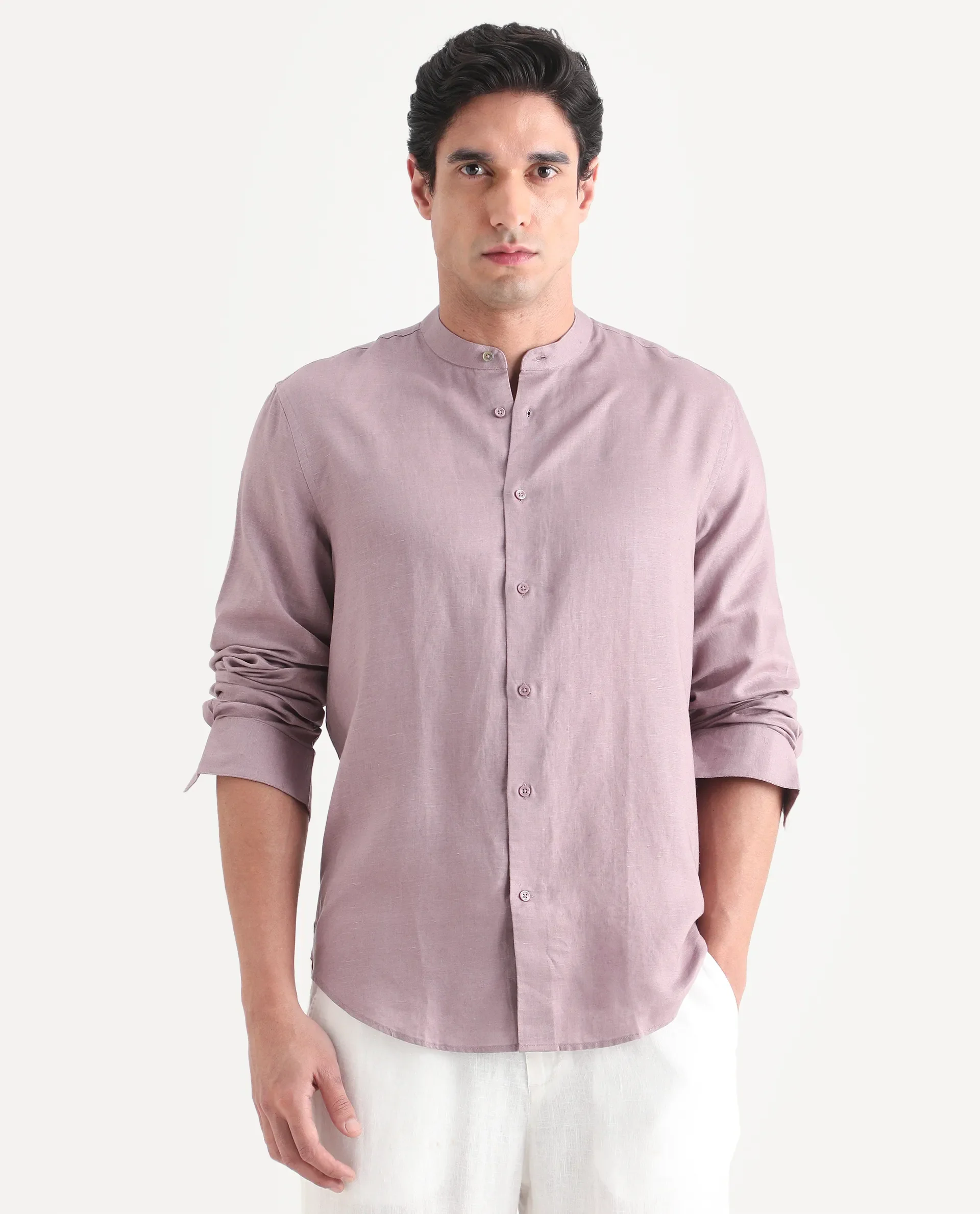 Rare Rabbit Men's Cinex 26 Dusky Pink 100% Linen Fabric Full Sleeve Regular Fit Shirt