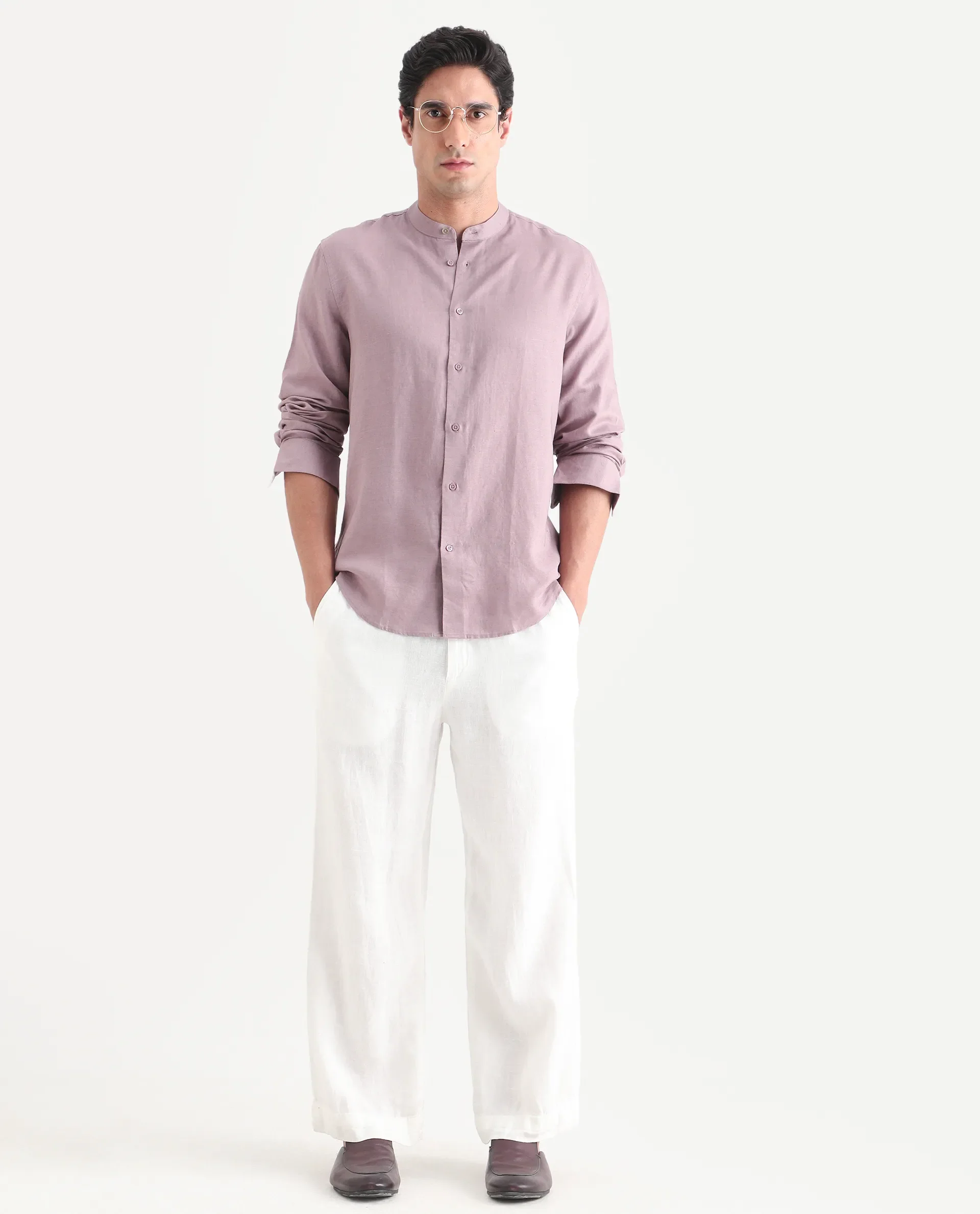 Rare Rabbit Men's Cinex 26 Dusky Pink 100% Linen Fabric Full Sleeve Regular Fit Shirt - Image 2