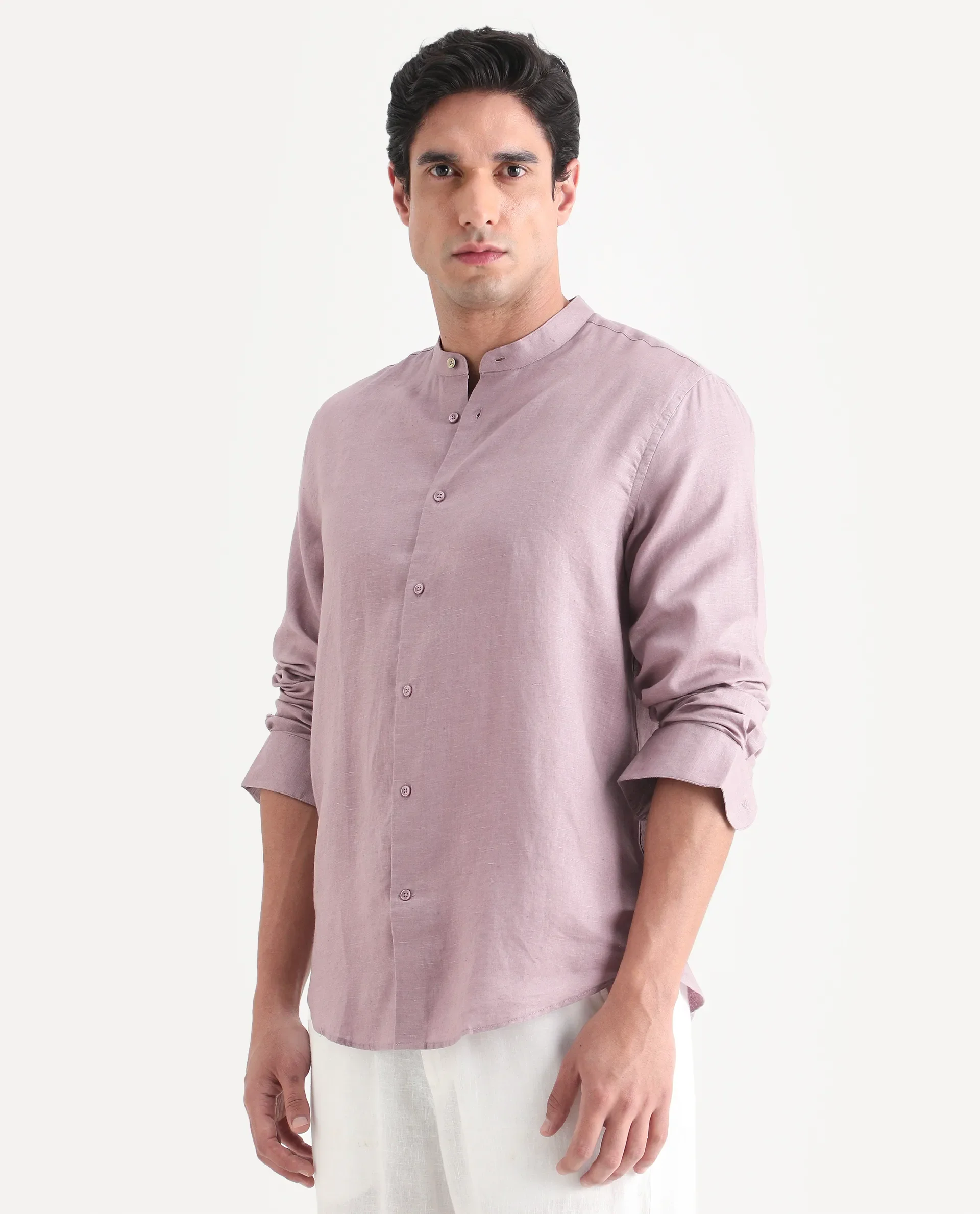 Rare Rabbit Men's Cinex 26 Dusky Pink 100% Linen Fabric Full Sleeve Regular Fit Shirt - Image 4