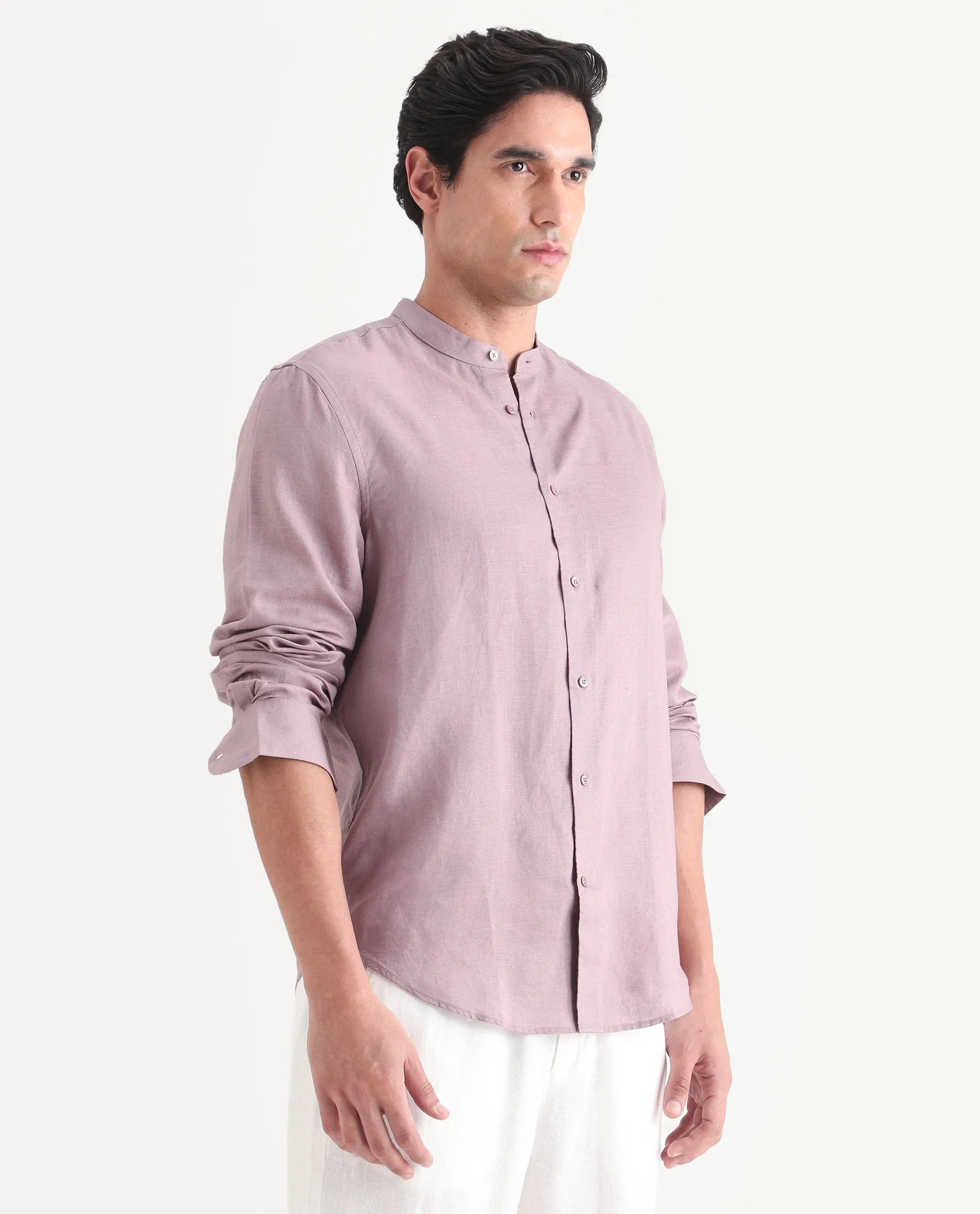 Rare Rabbit Men's Cinex 26 Dusky Pink 100% Linen Fabric Full Sleeve Regular Fit Shirt - Image 5