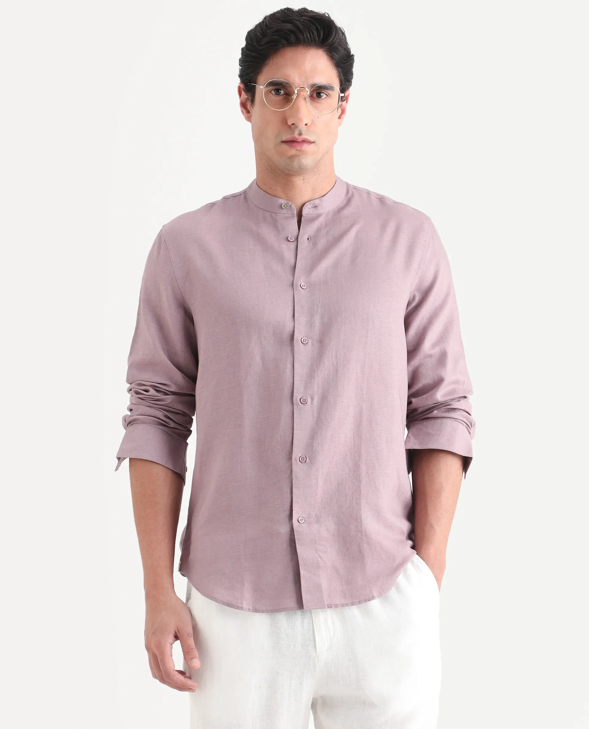Rare Rabbit Men's Cinex 26 Dusky Pink 100% Linen Fabric Full Sleeve Regular Fit Shirt - Image 6