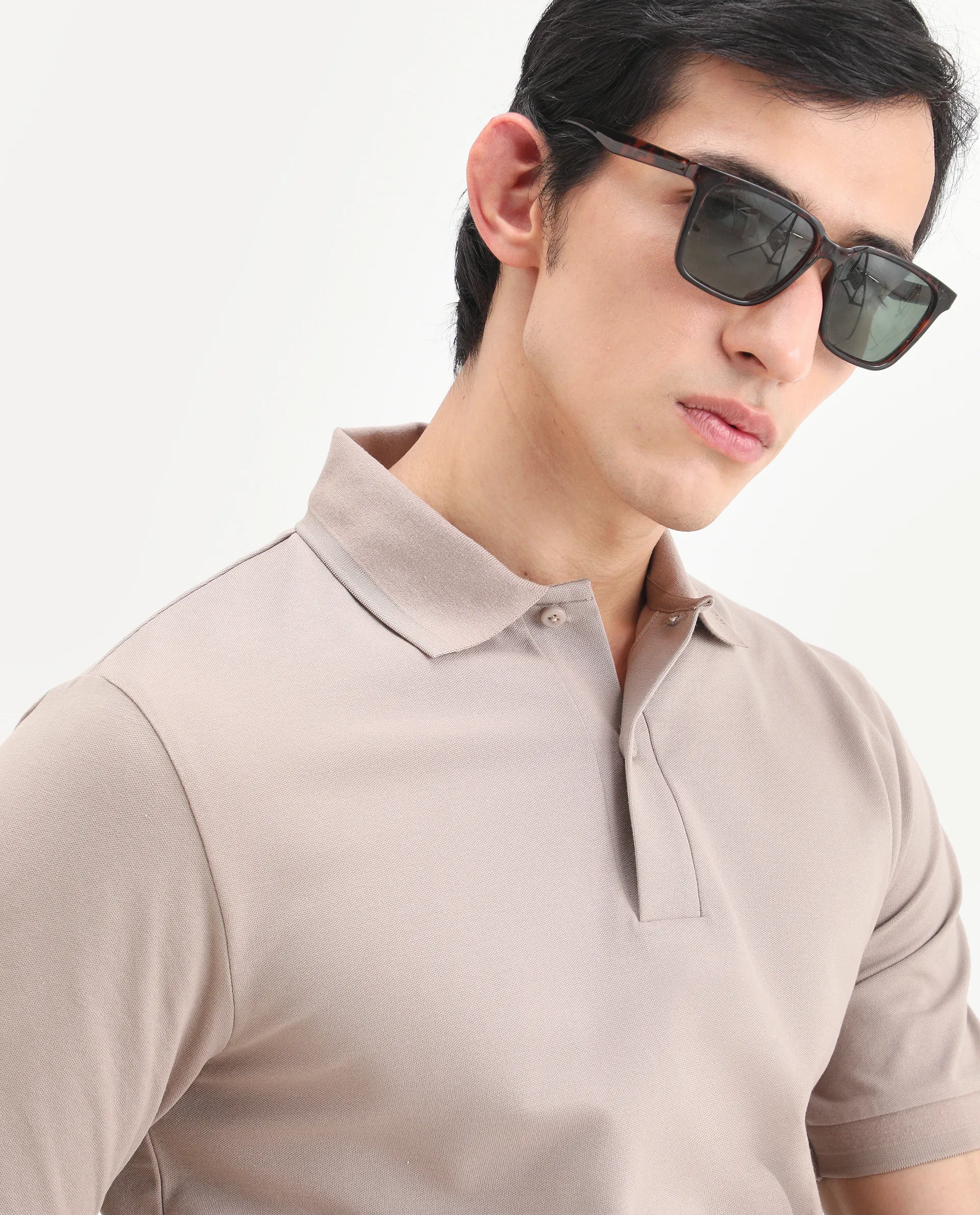 Rare Rabbit Men's Clak Beige Cotton Blend Fabric Half Sleeve Spread Collar Regular Fit Plain Polo - Image 6