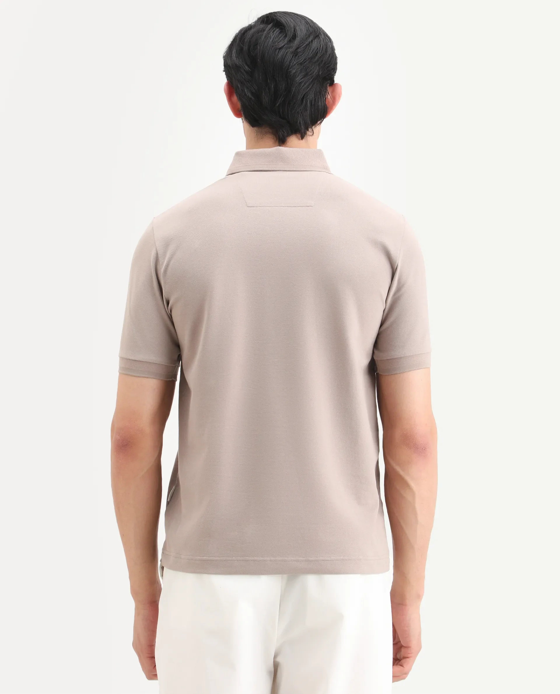 Rare Rabbit Men's Clak Beige Cotton Blend Fabric Half Sleeve Spread Collar Regular Fit Plain Polo - Image 9
