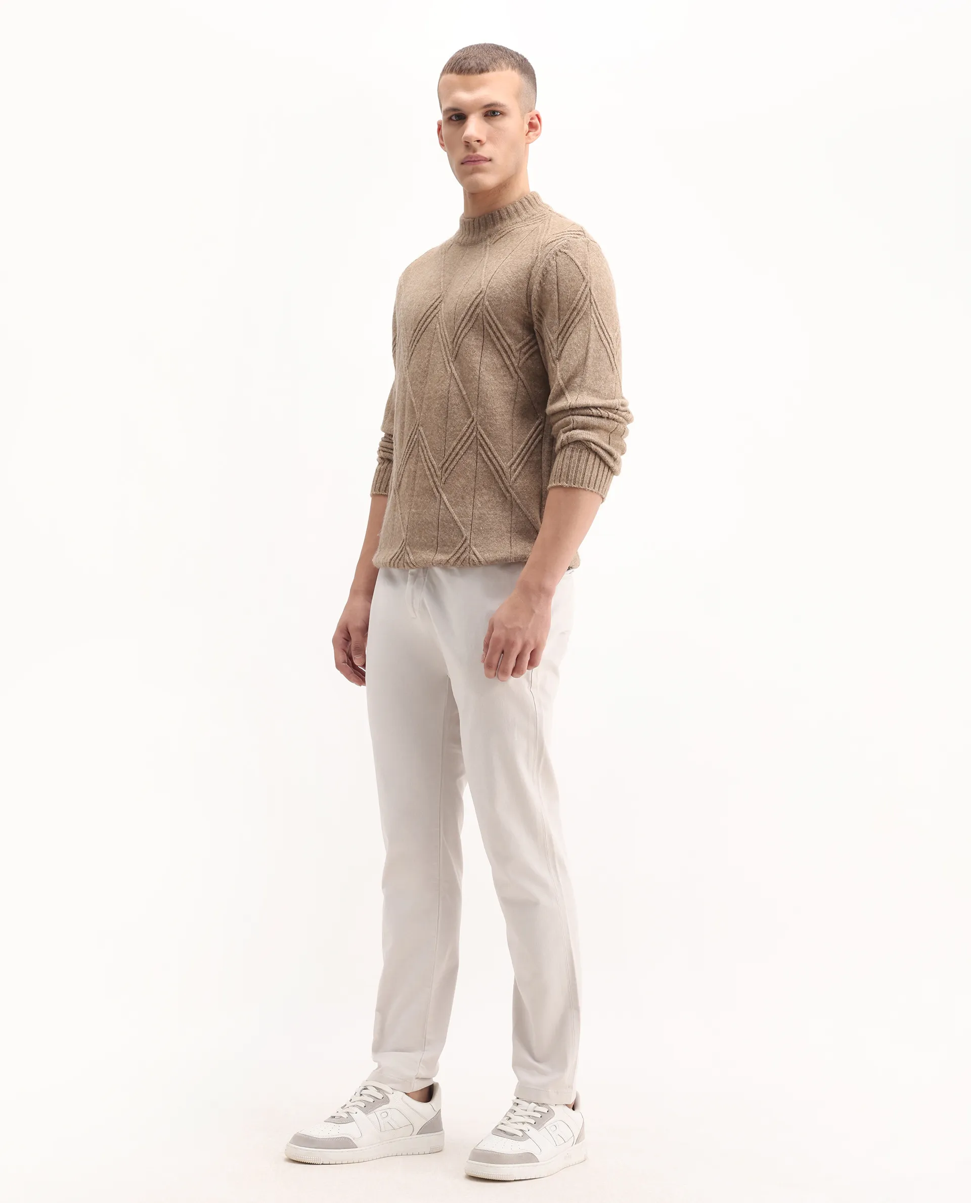 Rare Rabbit Men's Clovet Beige Cotton Plain Regular Fit Trouser - Image 5