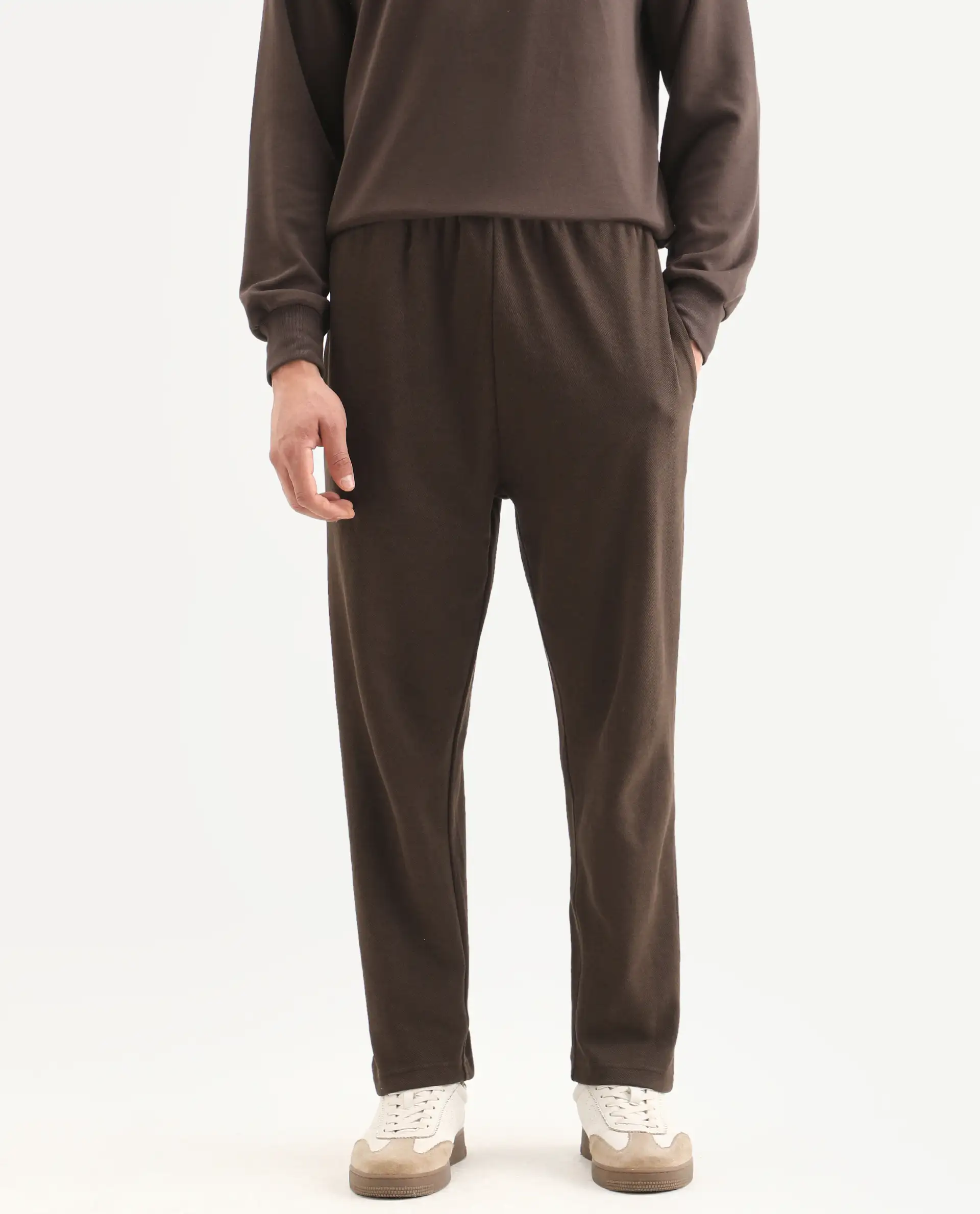 Rare Rabbit Men's Costo-B Dark Brown Polyester Blend Plain Regular Fit Track Pant - Image 8