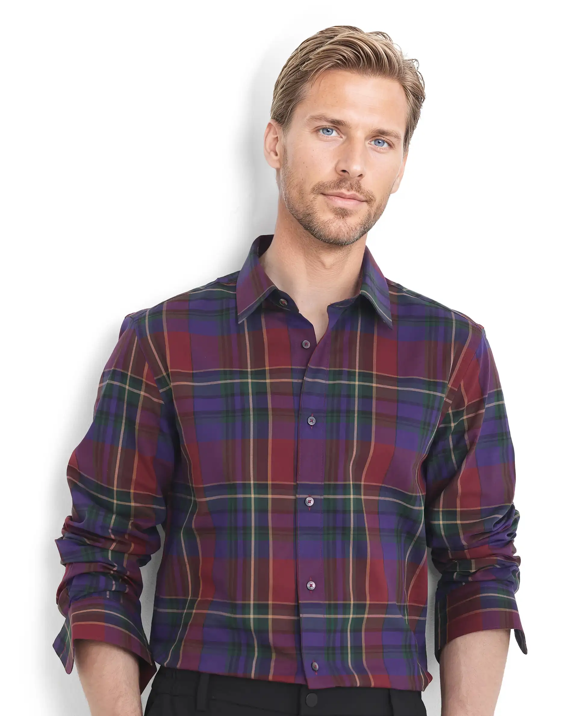 Rare Rabbit Men's Cruner Dark Purple Cotton Checked Print Regular Fit Full Sleeve Collared Shirt